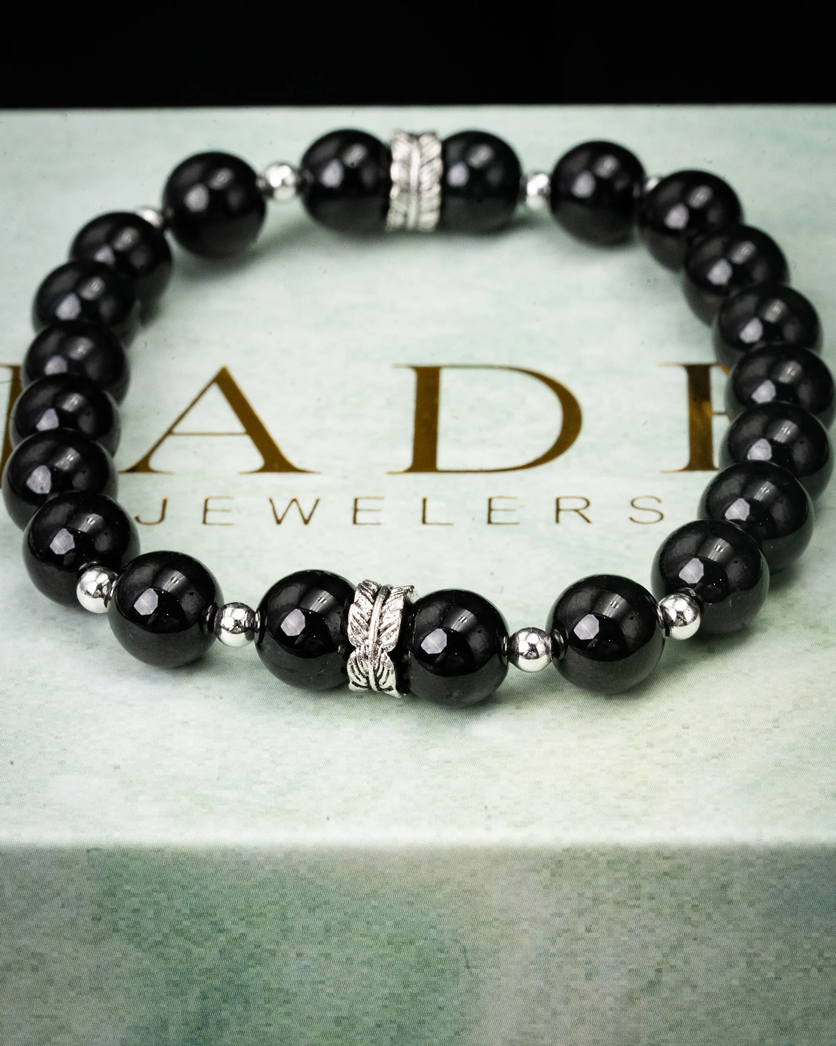 Black Bead Duality Leaf Bracelet