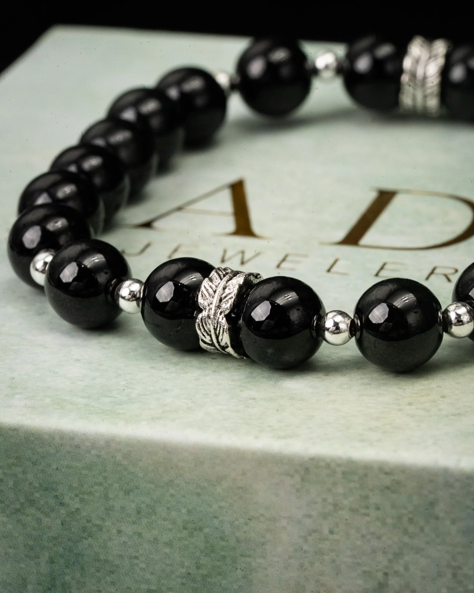 Black Bead Duality Leaf Bracelet - Image 2