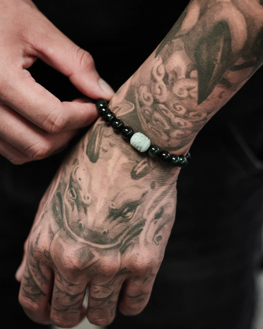 Black Bead Cylinder Jade Bracelet - Image 2