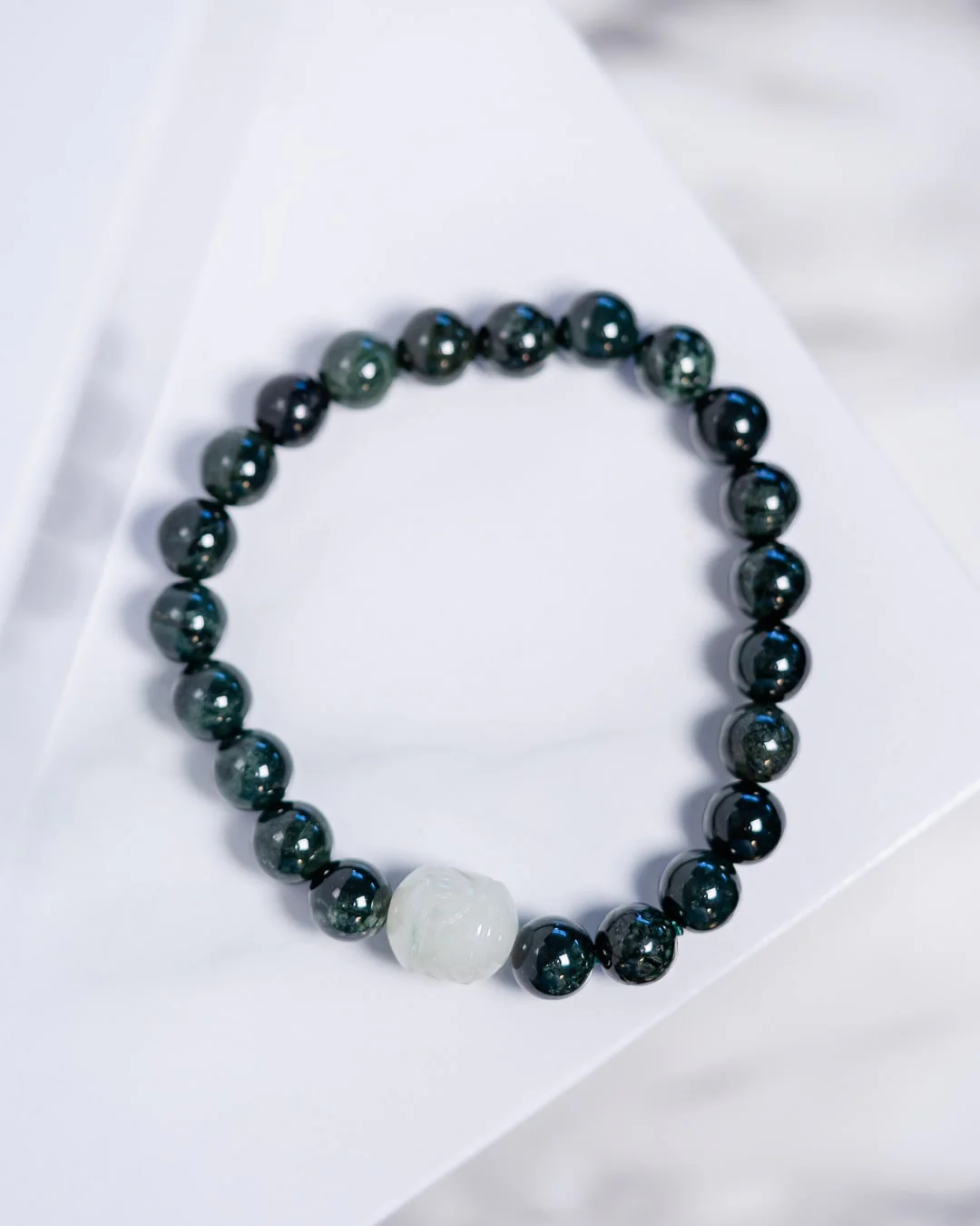 Black Bead Cylinder Jade Bracelet - Image 3