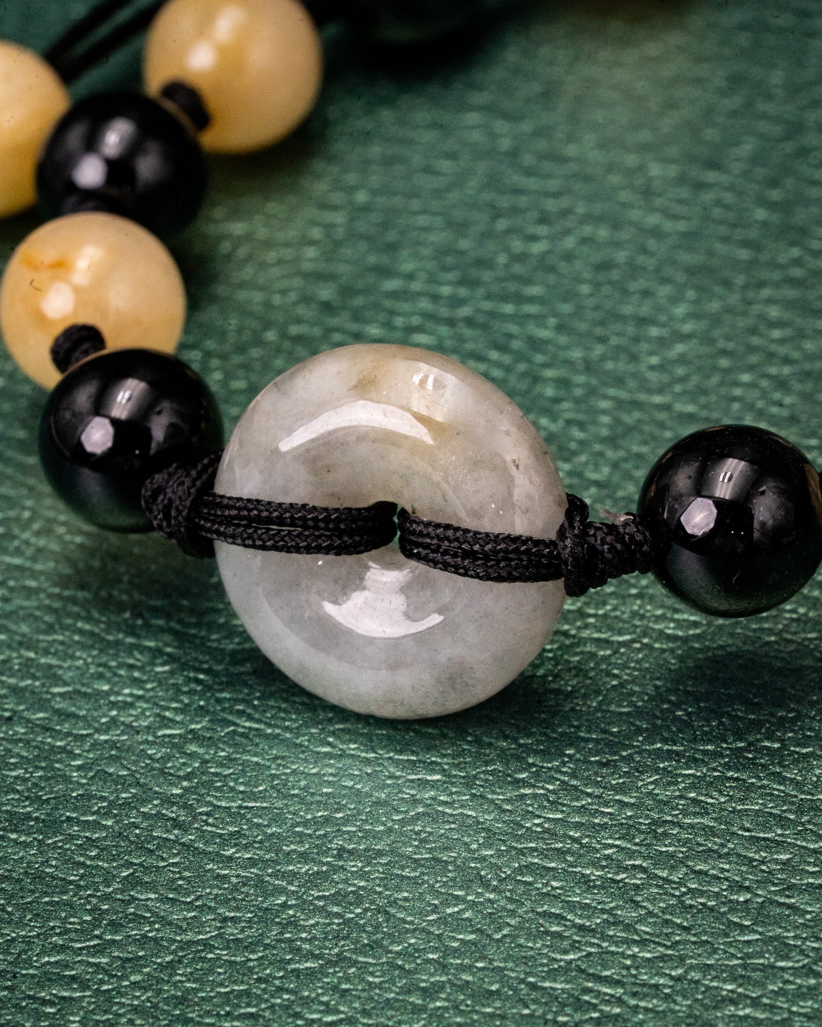 Black & Yellow Bead Disk Jade Rope Bracelet