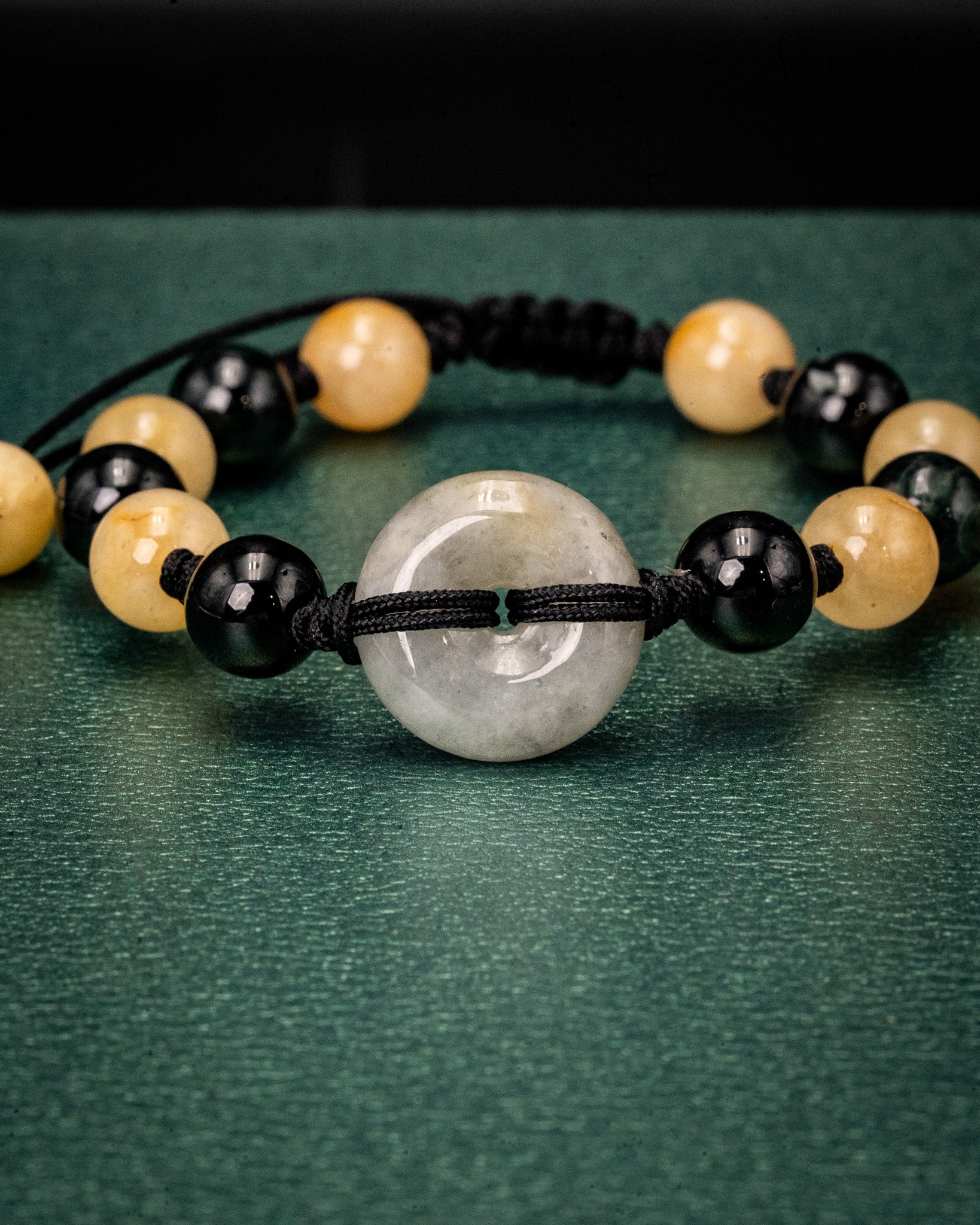 Black & Yellow Bead Disk Jade Rope Bracelet - Image 2
