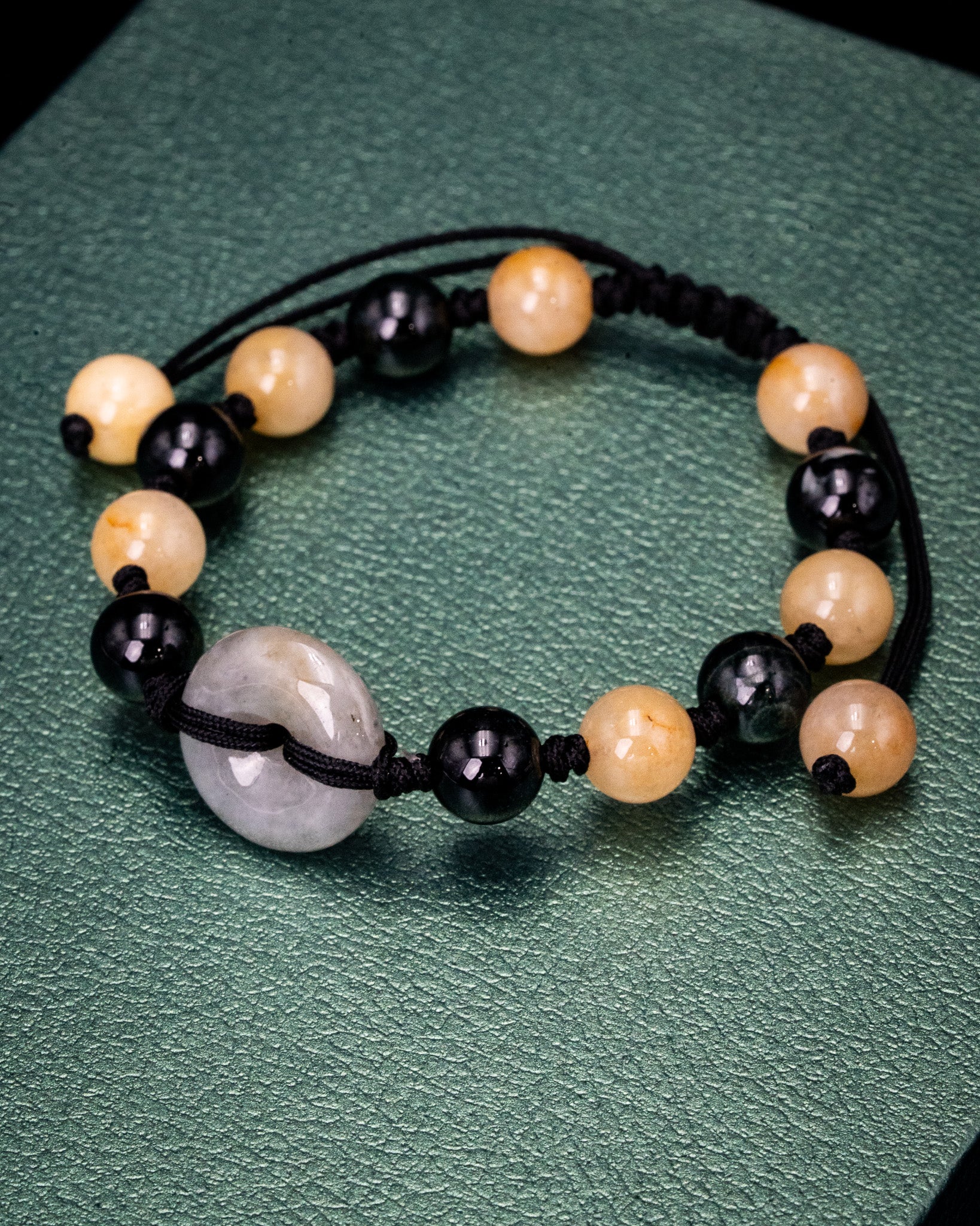 Black & Yellow Bead Disk Jade Rope Bracelet - Image 3