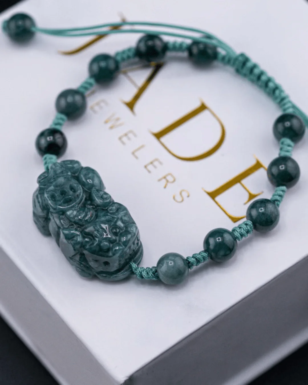 Blue Jade Bead Pixiu Rope Bracelet - Image 3