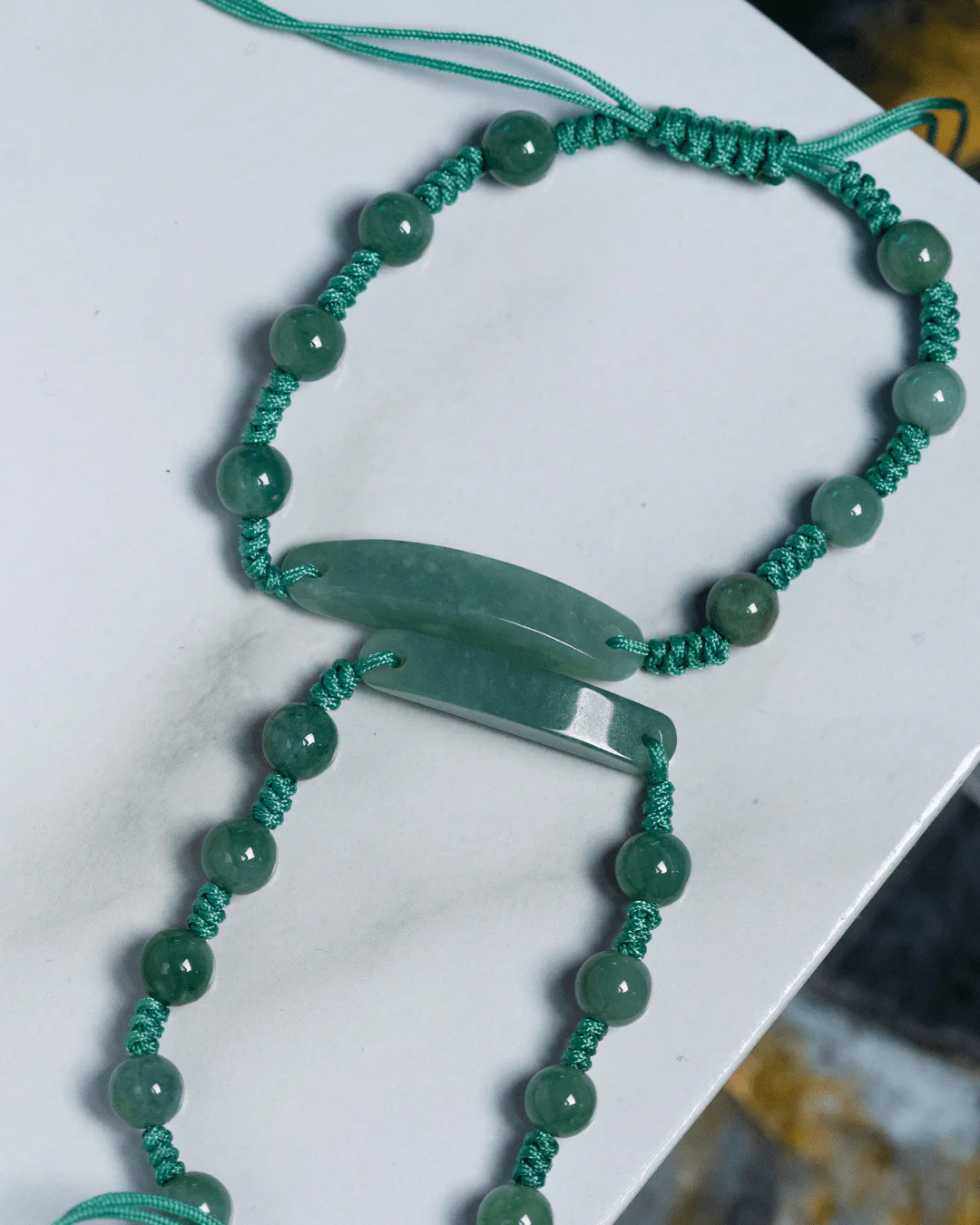 Blue Water-White Jade Bar Rope Bracelet - Image 3