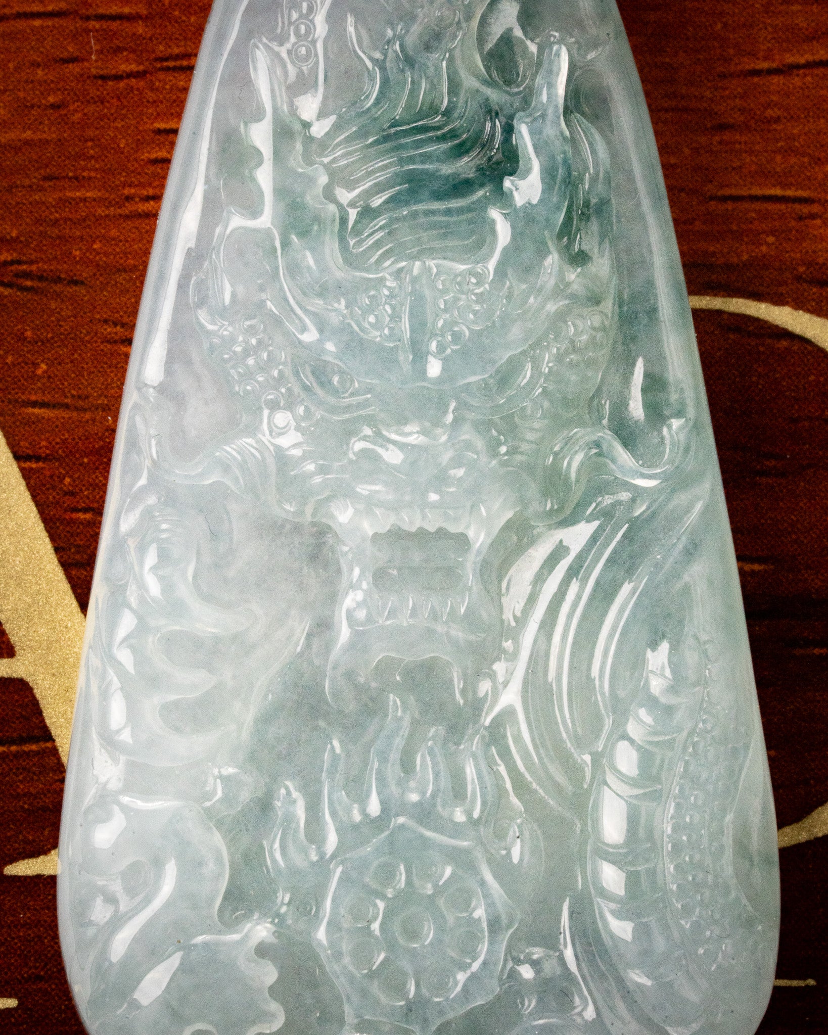 Blue/White Fierce Storm Dragon Jade Pendant - Image 2