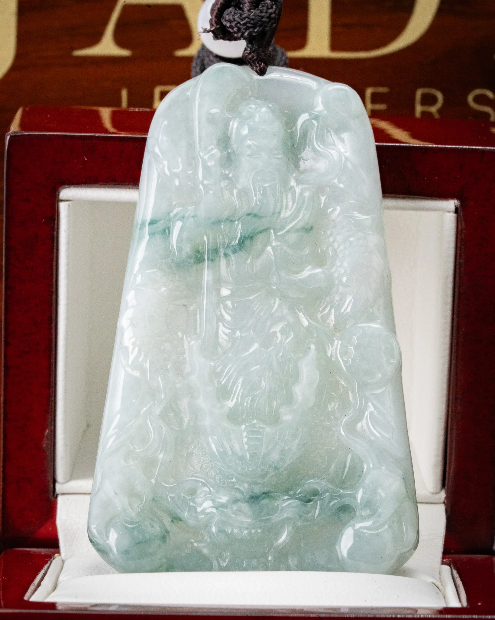 Blue/White Guan Gong Dragon Jade Pendant - Image 2