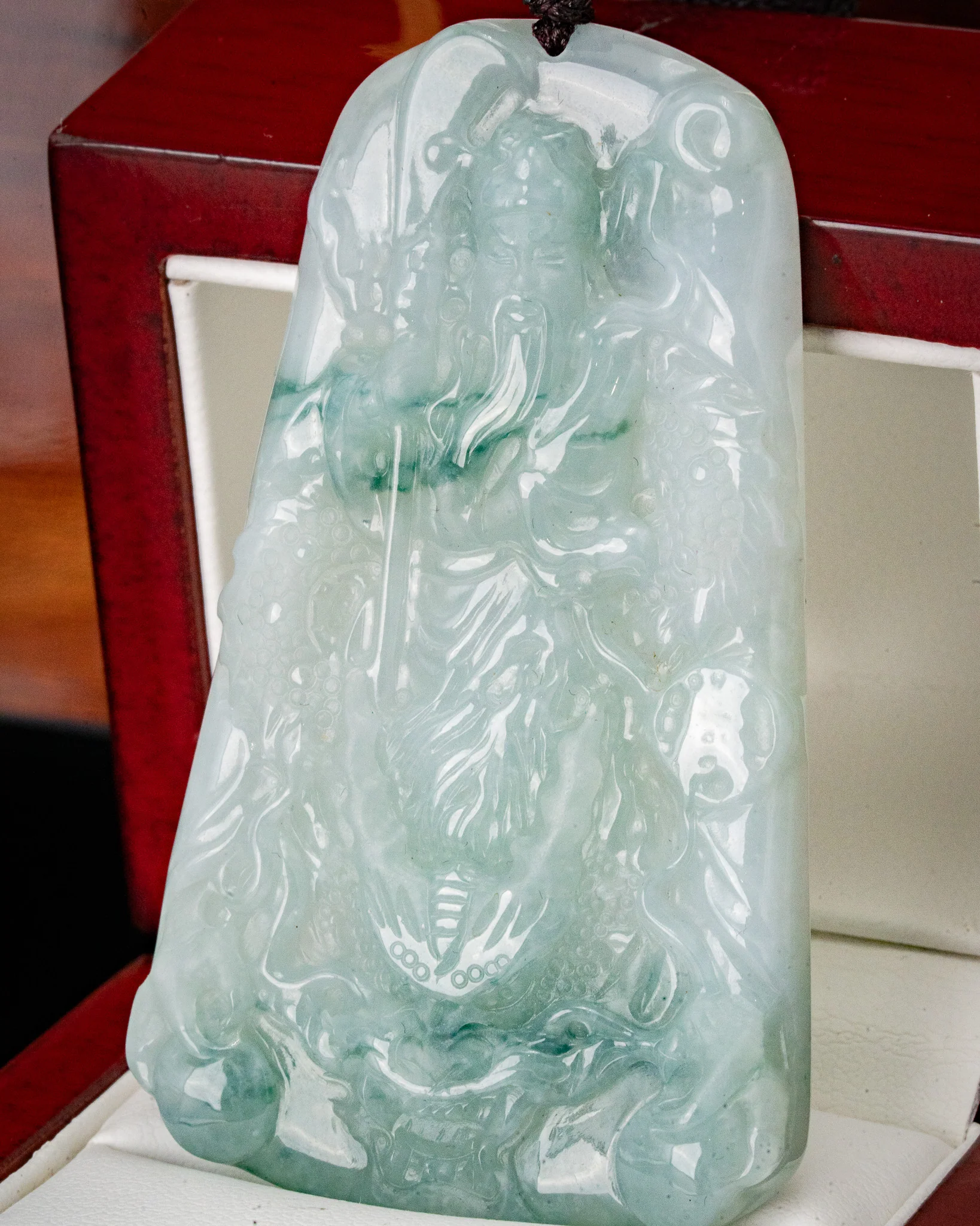 Blue/White Guan Gong Dragon Jade Pendant - Image 3