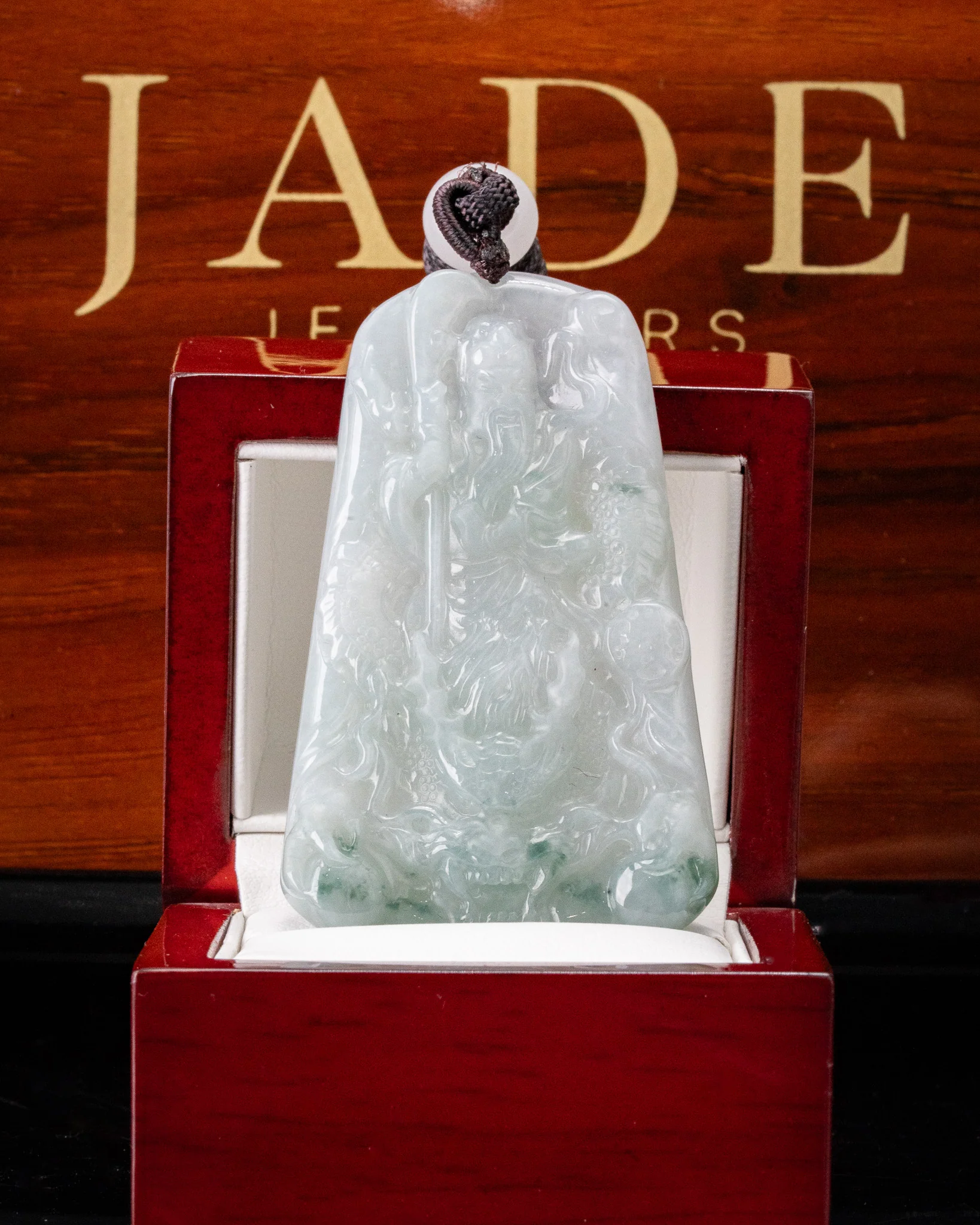 Blue/White Guan Gong Dragon Jade Pendant - Image 4