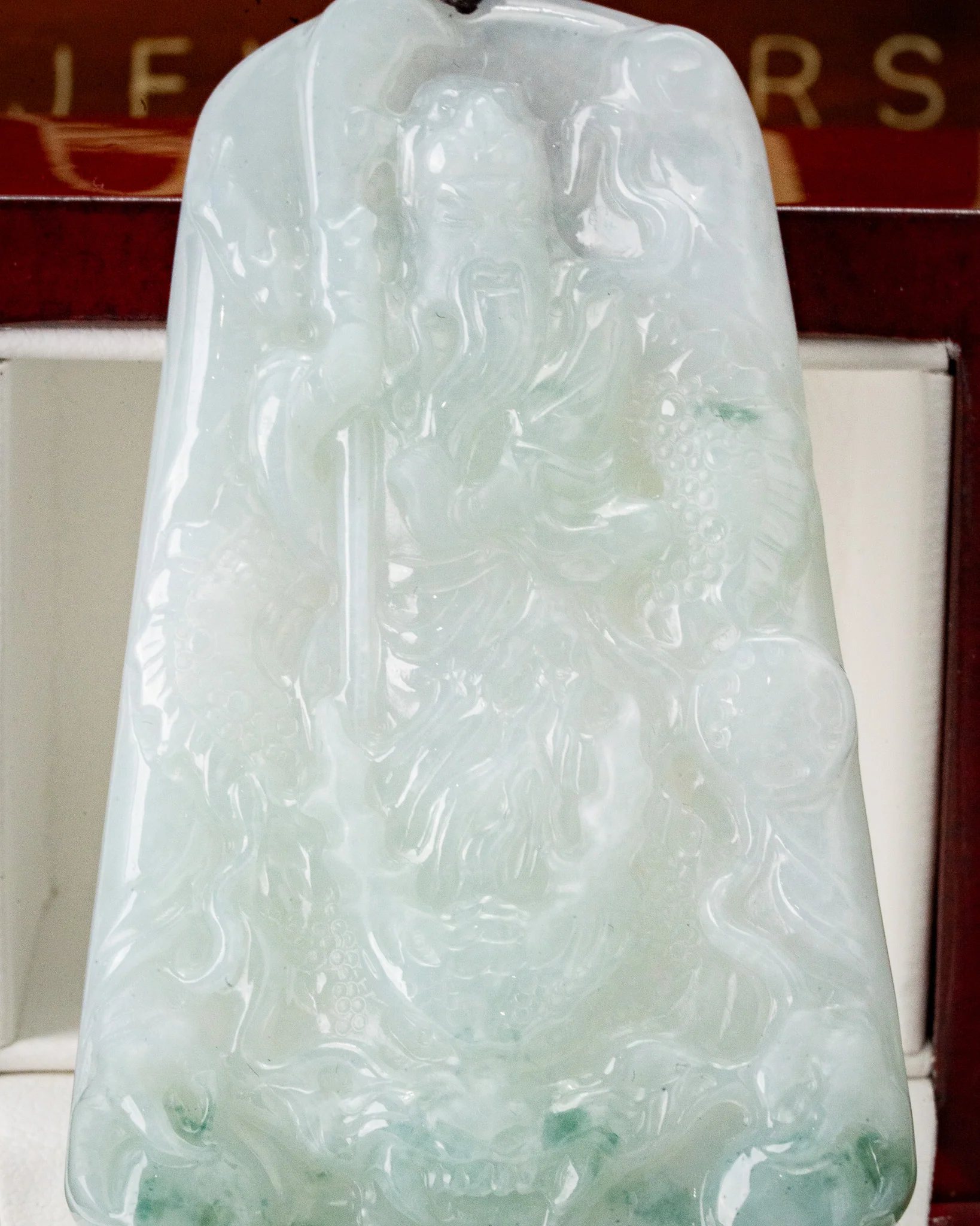 Blue/White Guan Gong Dragon Jade Pendant - Image 5