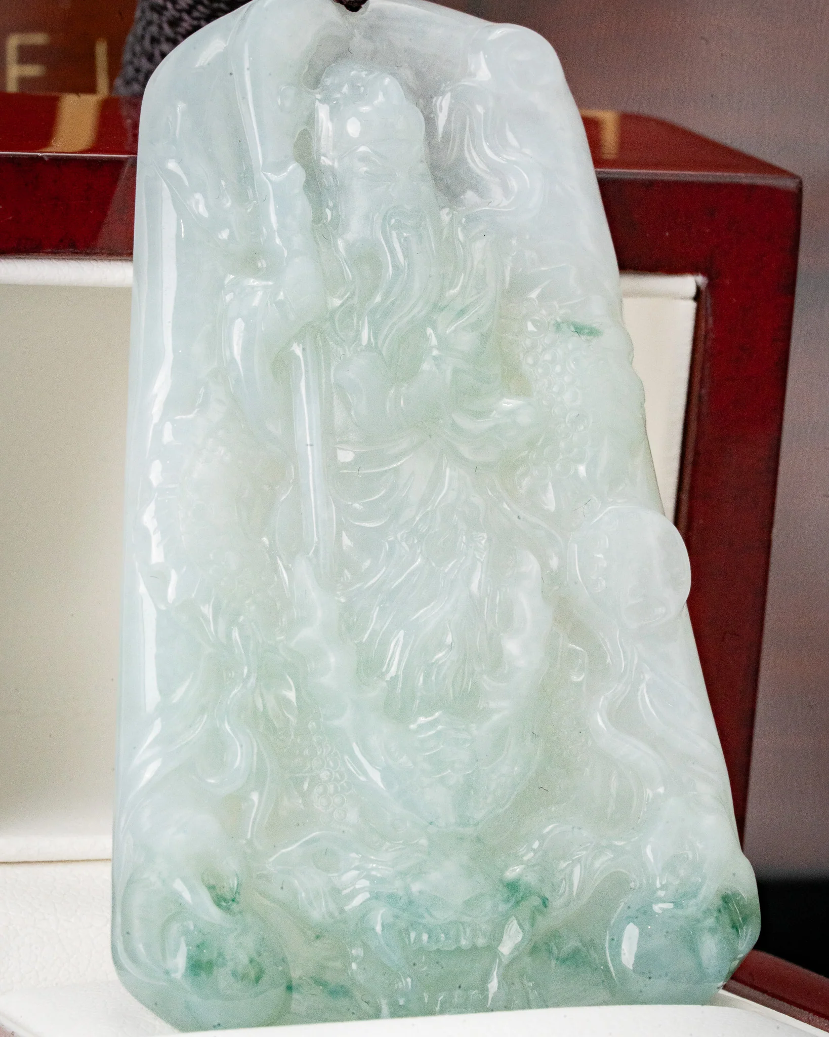 Blue/White Guan Gong Dragon Jade Pendant - Image 6
