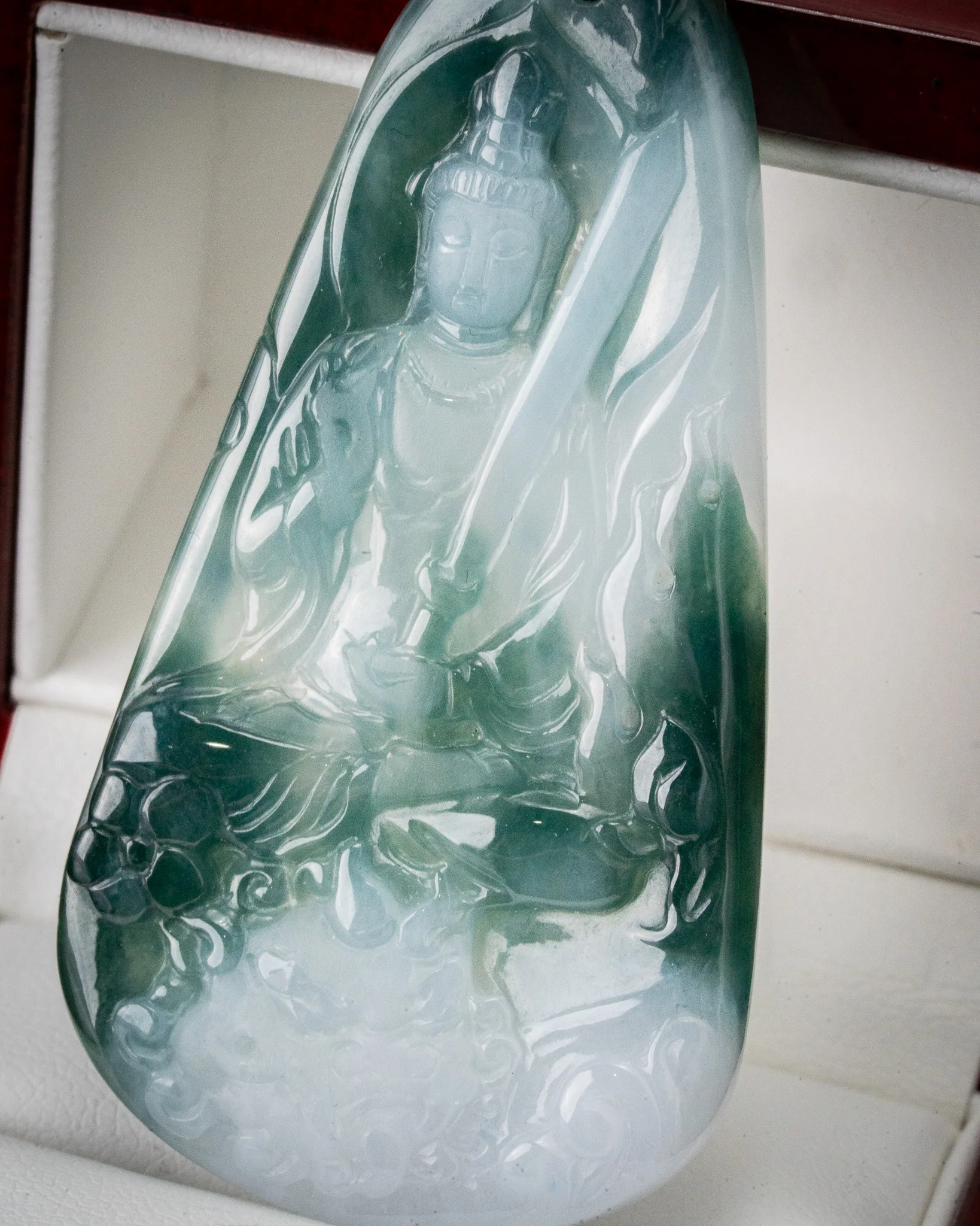 Icy Blue/White Meditating Buddha Jade Pendant - Image 2