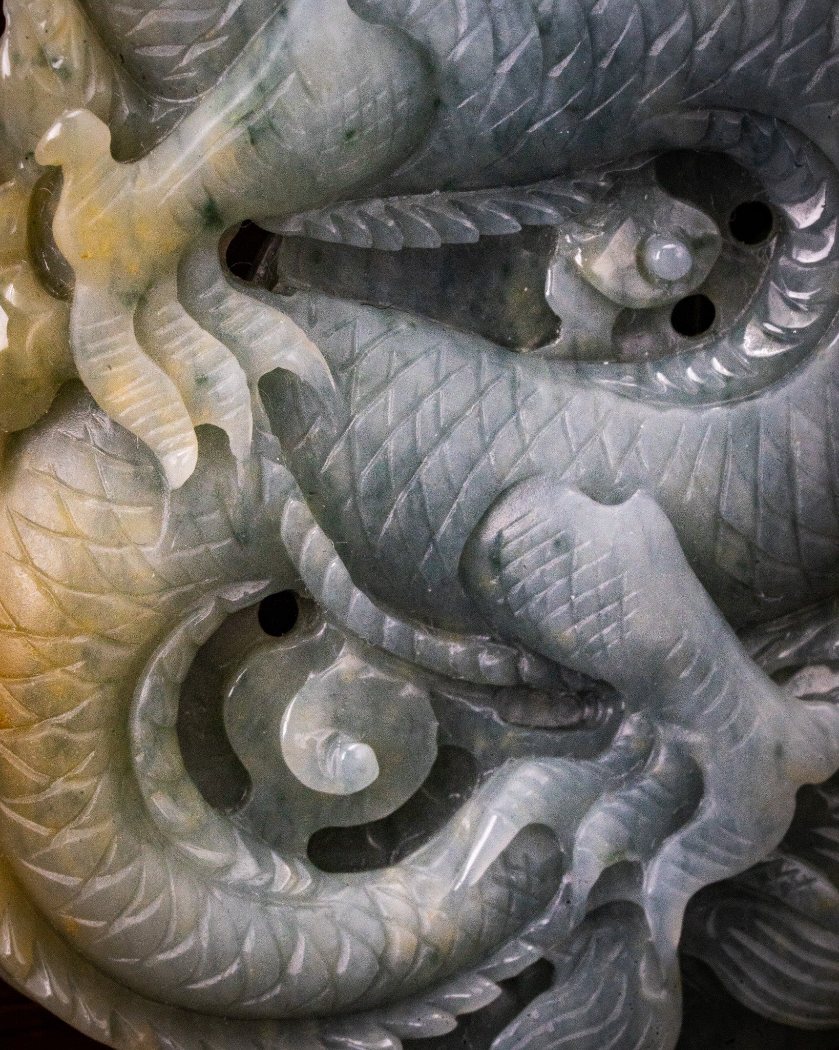 Blue/Yellow Laughing Buddha Flying Dragon Jade Pendant - Image 3