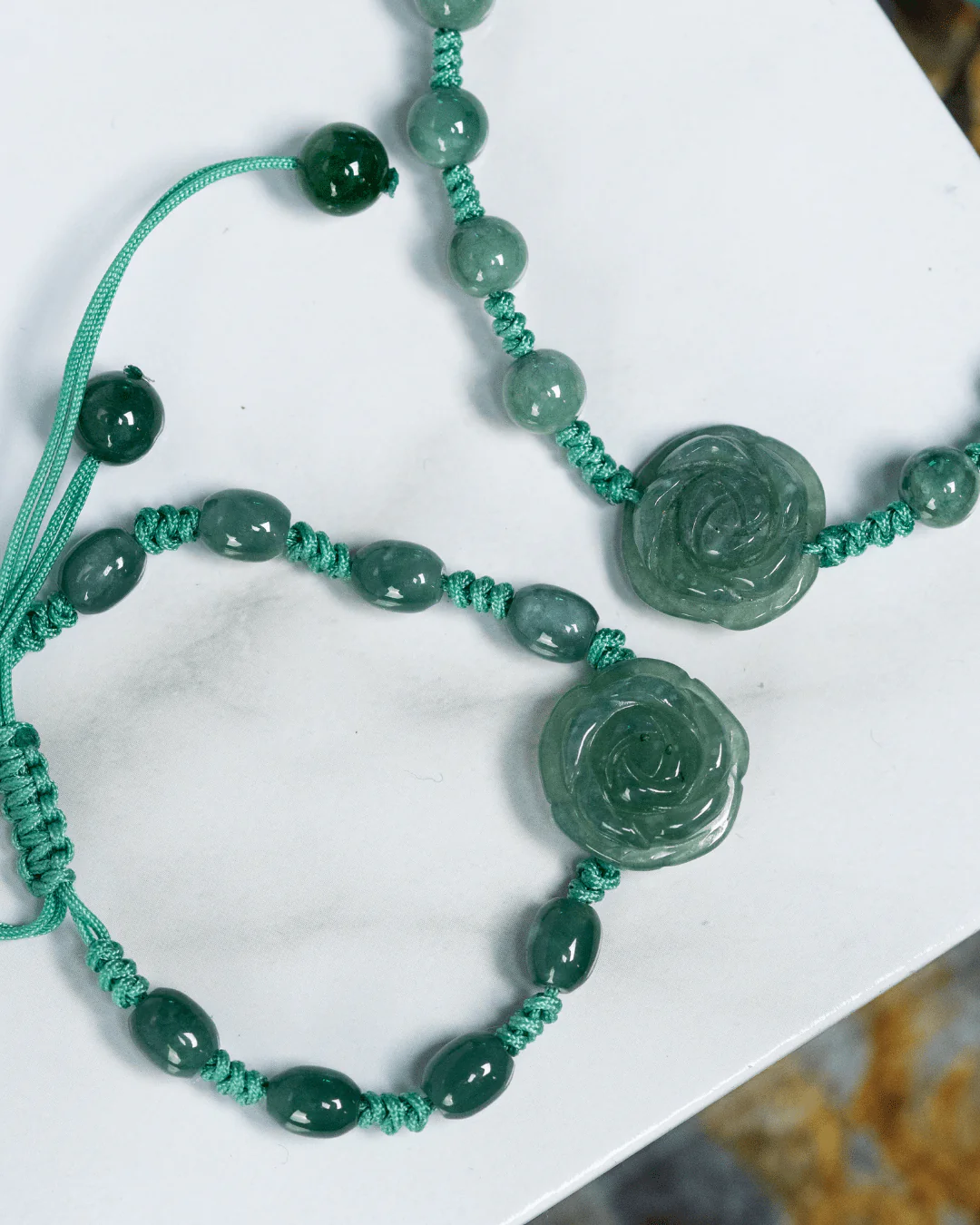Beaded Rose Bluewater Jade Rope Bracelet - Image 3