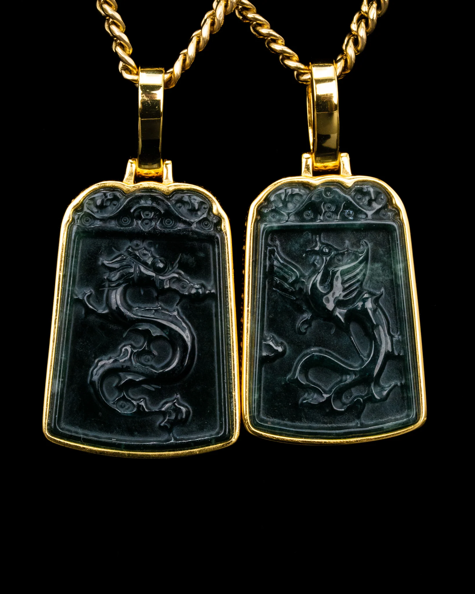 Couples set Golden Lucky Coin Border Dragon/Phoenix Pendants - Image 3