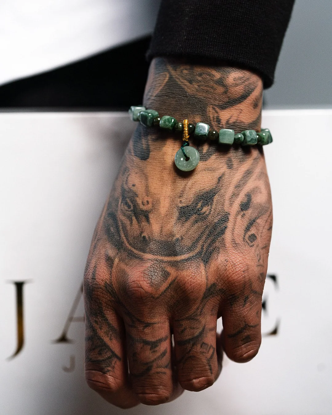 Cube Beaded Donut Jade Bracelet - Image 2