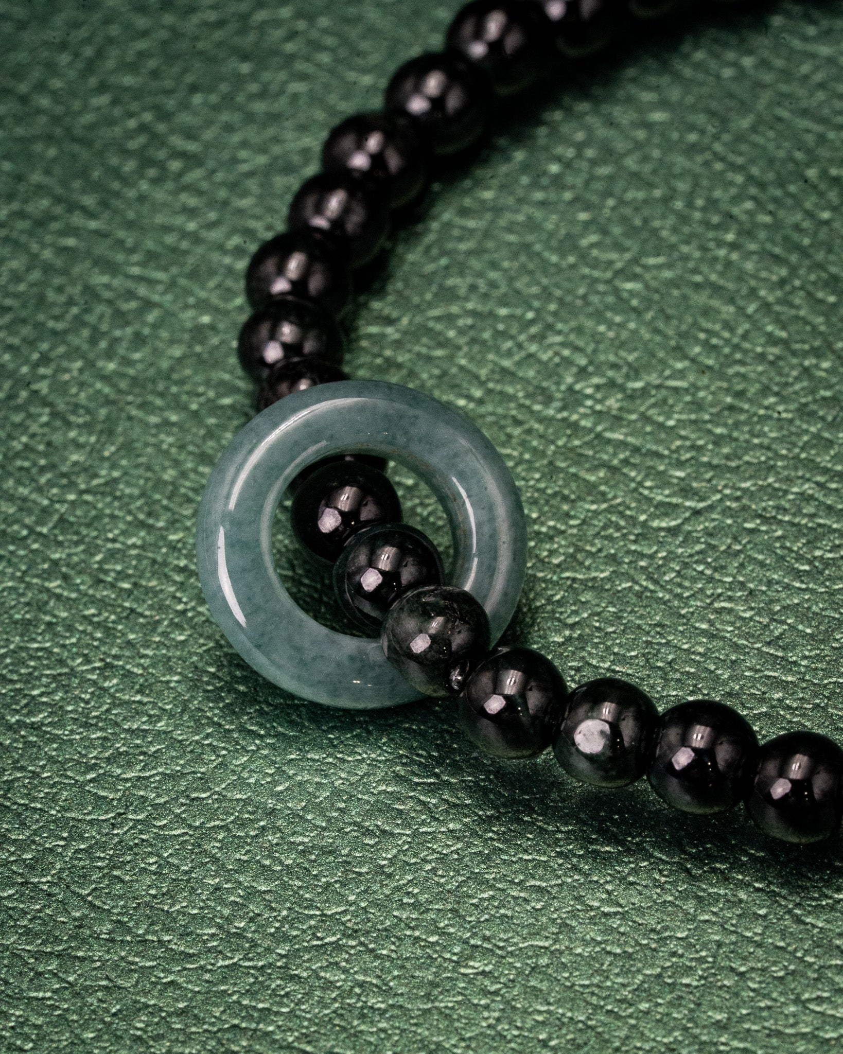 Blue Donut Charm Black Beaded Jade Bracelet