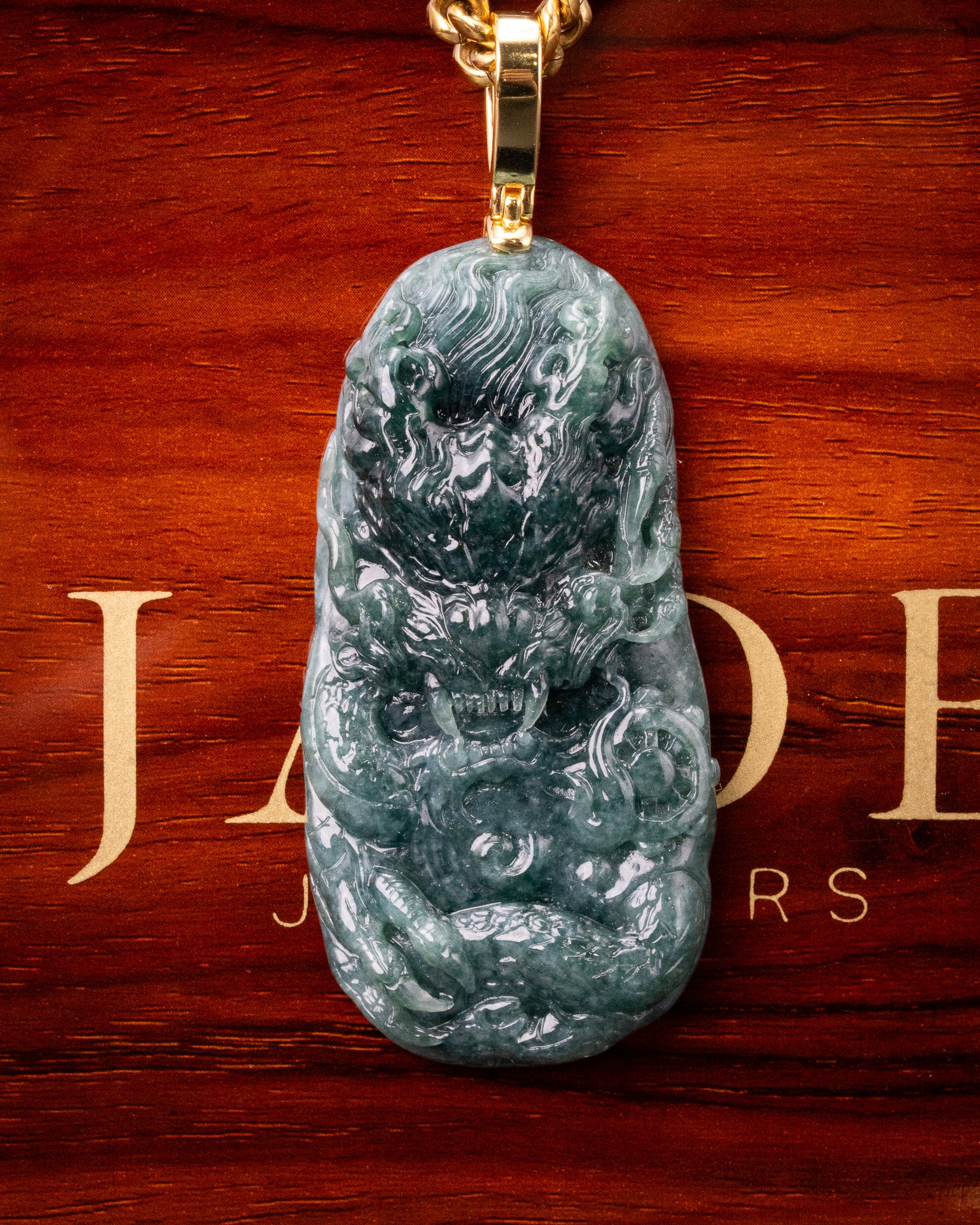 Fierce Dragon Blue Water Jade Pendant - Image 4