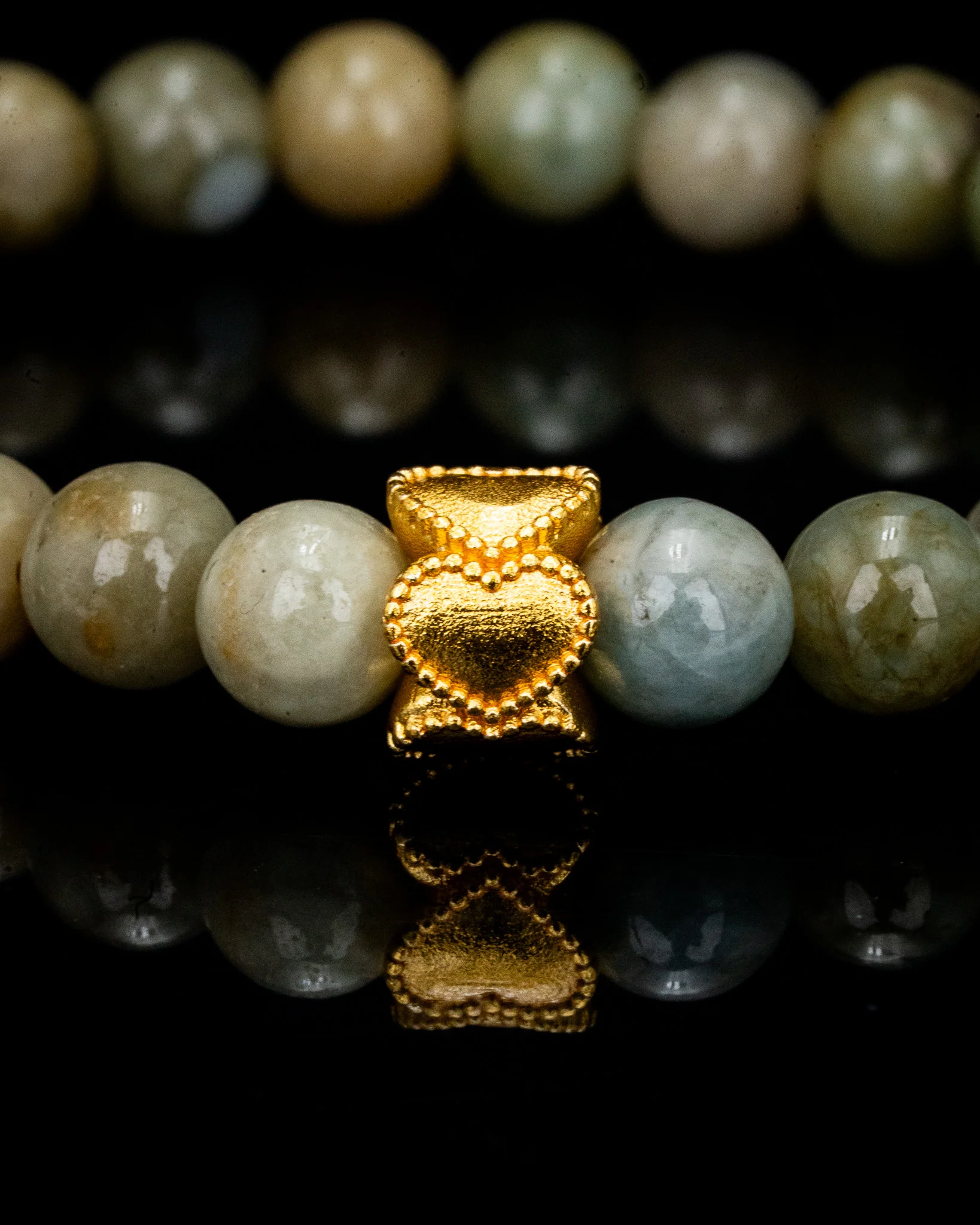 Gold Hearted Green Beaded Jade Bracelet