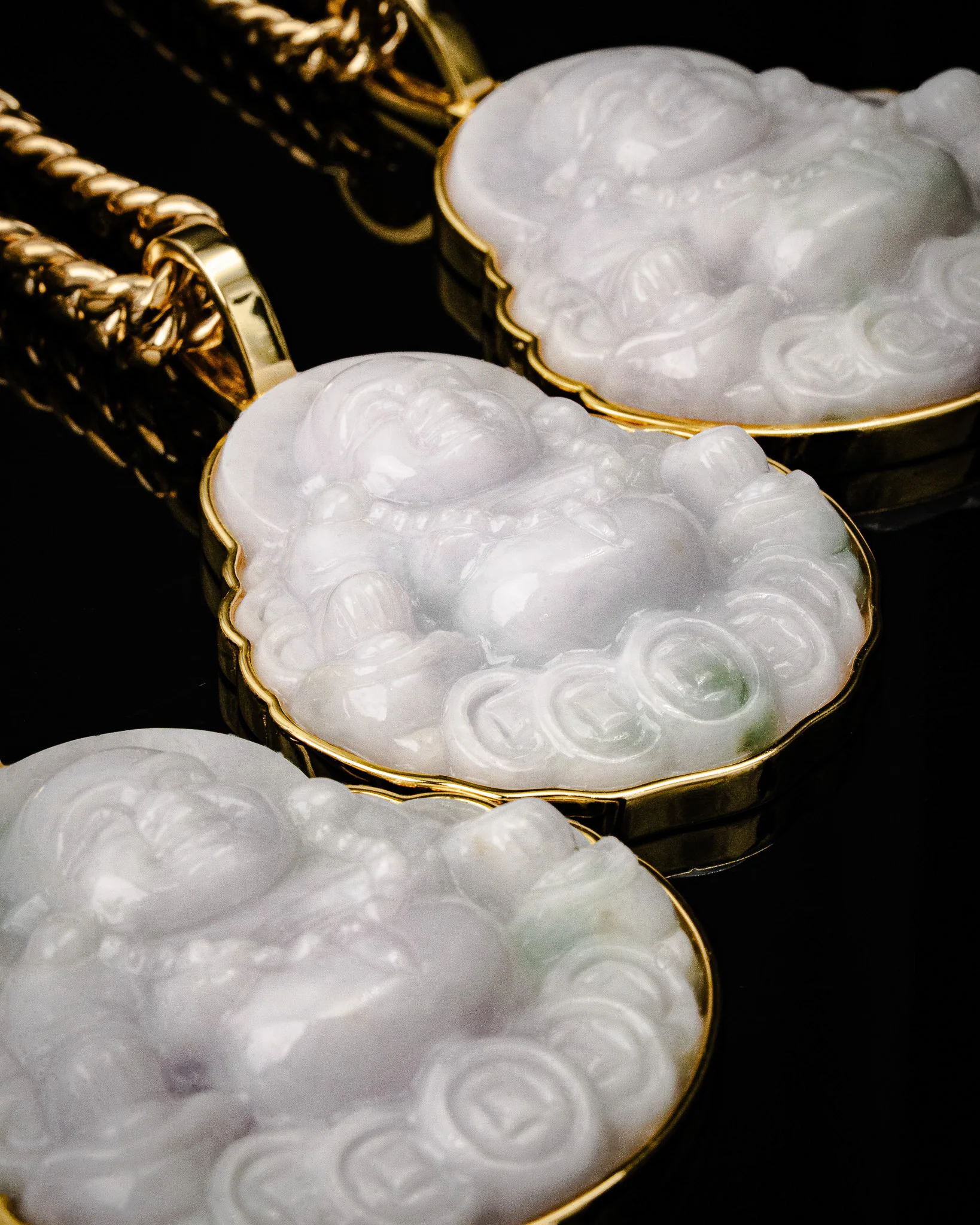 Gold Wrap Lucky Coin Buddha White Jade Pendants - Image 3