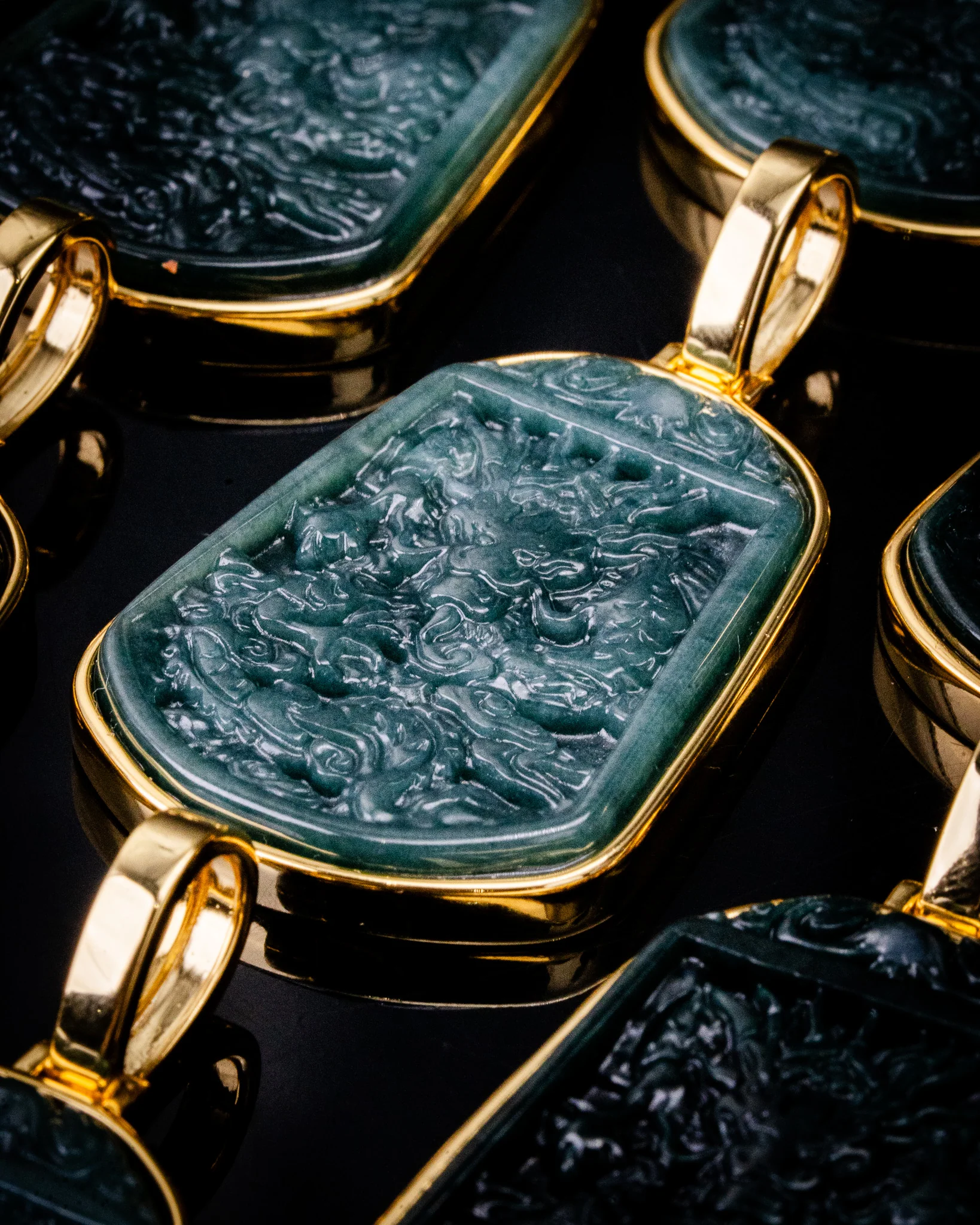 Gold Wrapped Blue Water Jade Dragon Pendant - Image 3