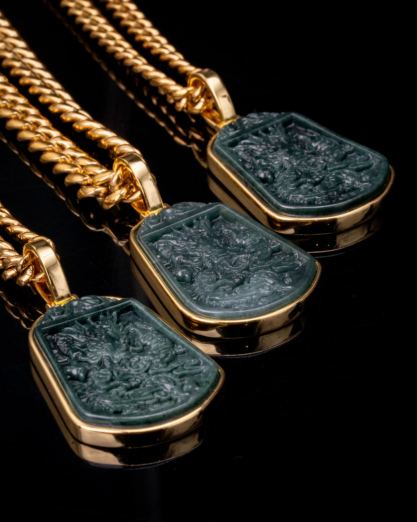 Gold Wrapped Blue Water Jade Dragon Pendant - Image 4