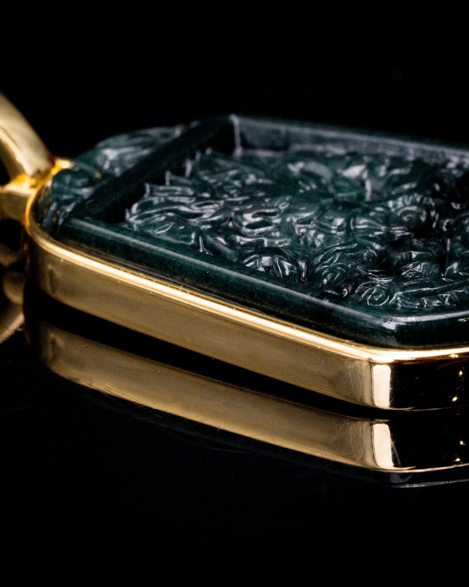 Gold Wrapped Blue Water Jade Dragon Pendant - Image 5