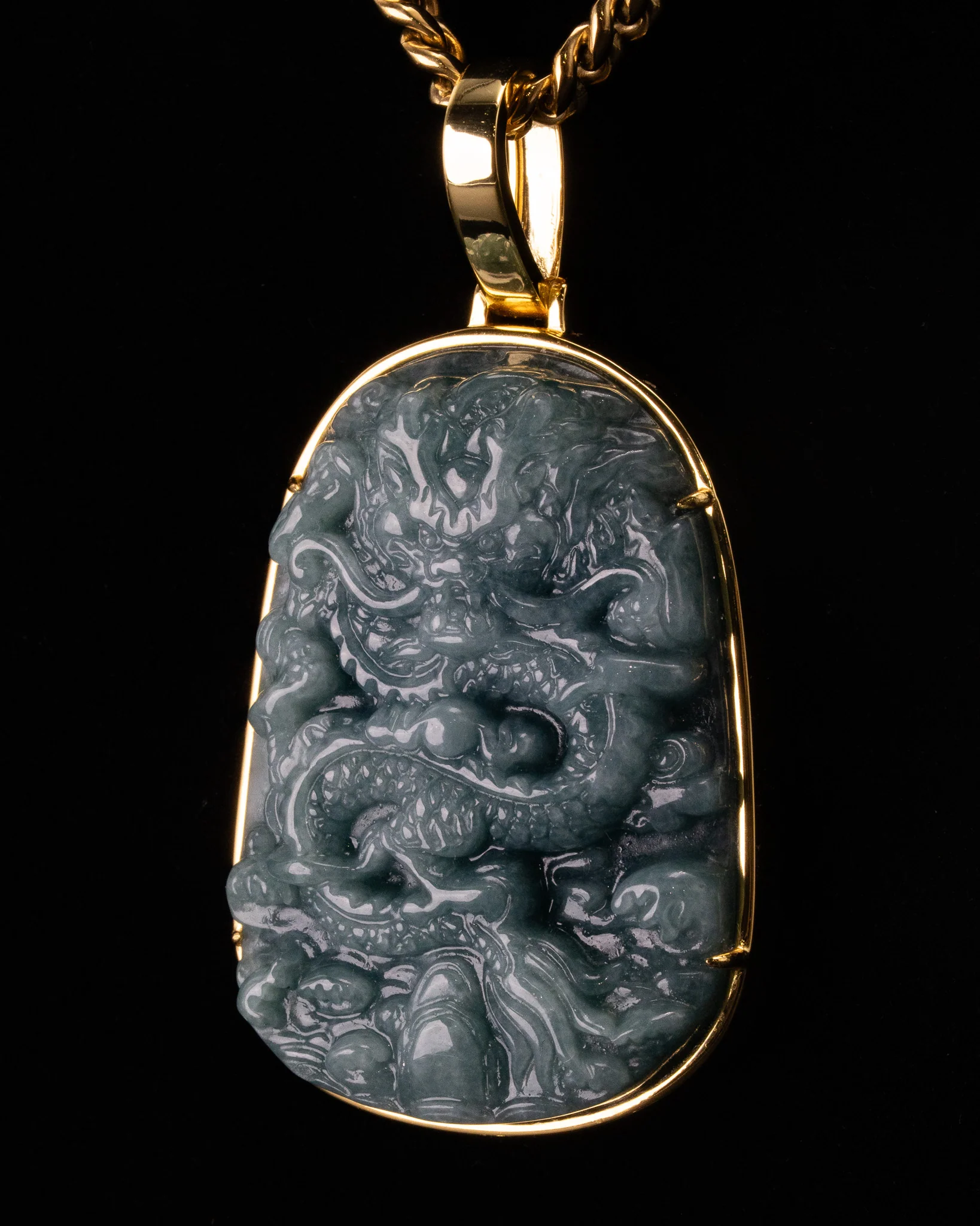 Golden Dragon Flying over 4 Seas Jade Pendant