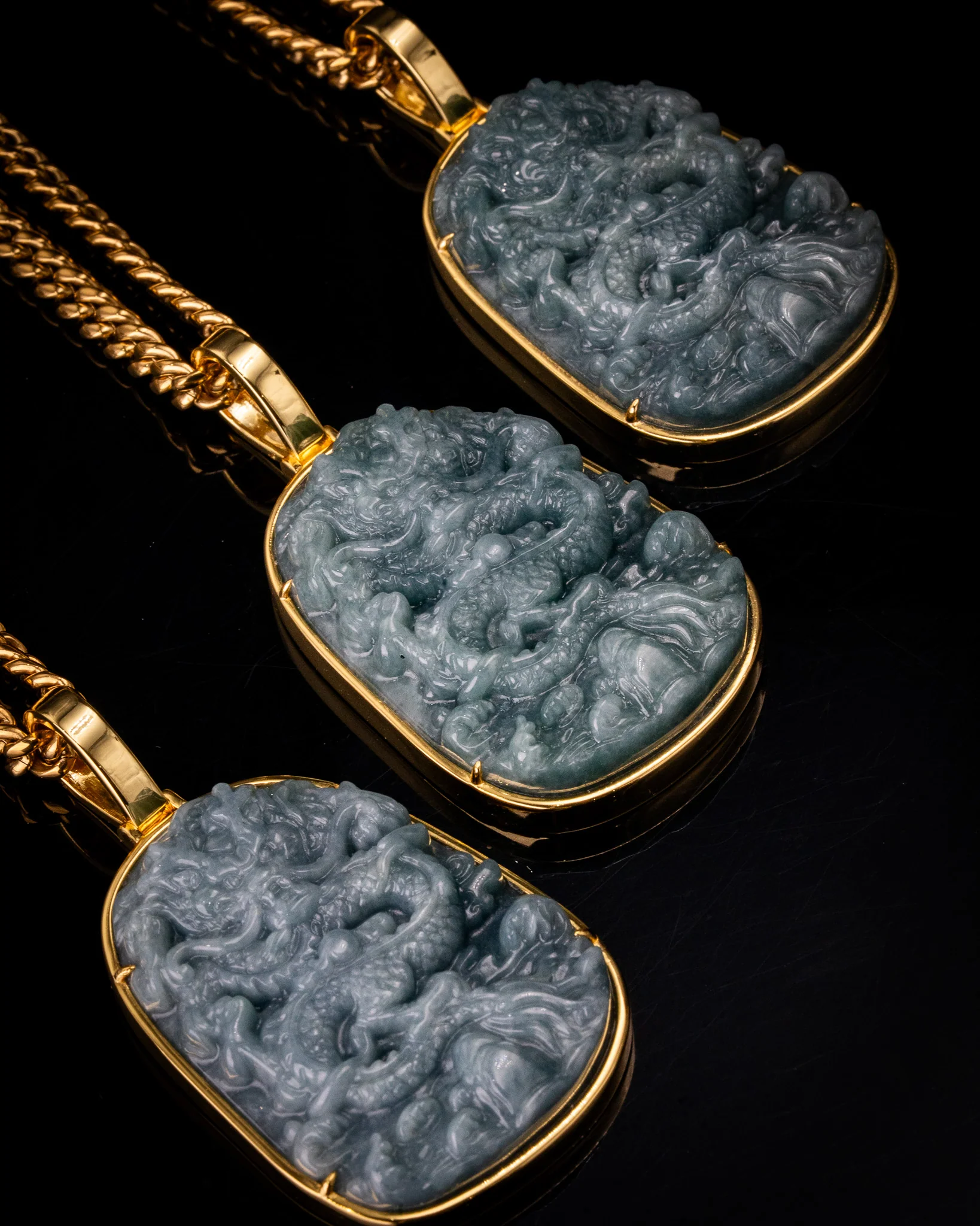 Golden Dragon Flying over 4 Seas Jade Pendant - Image 4