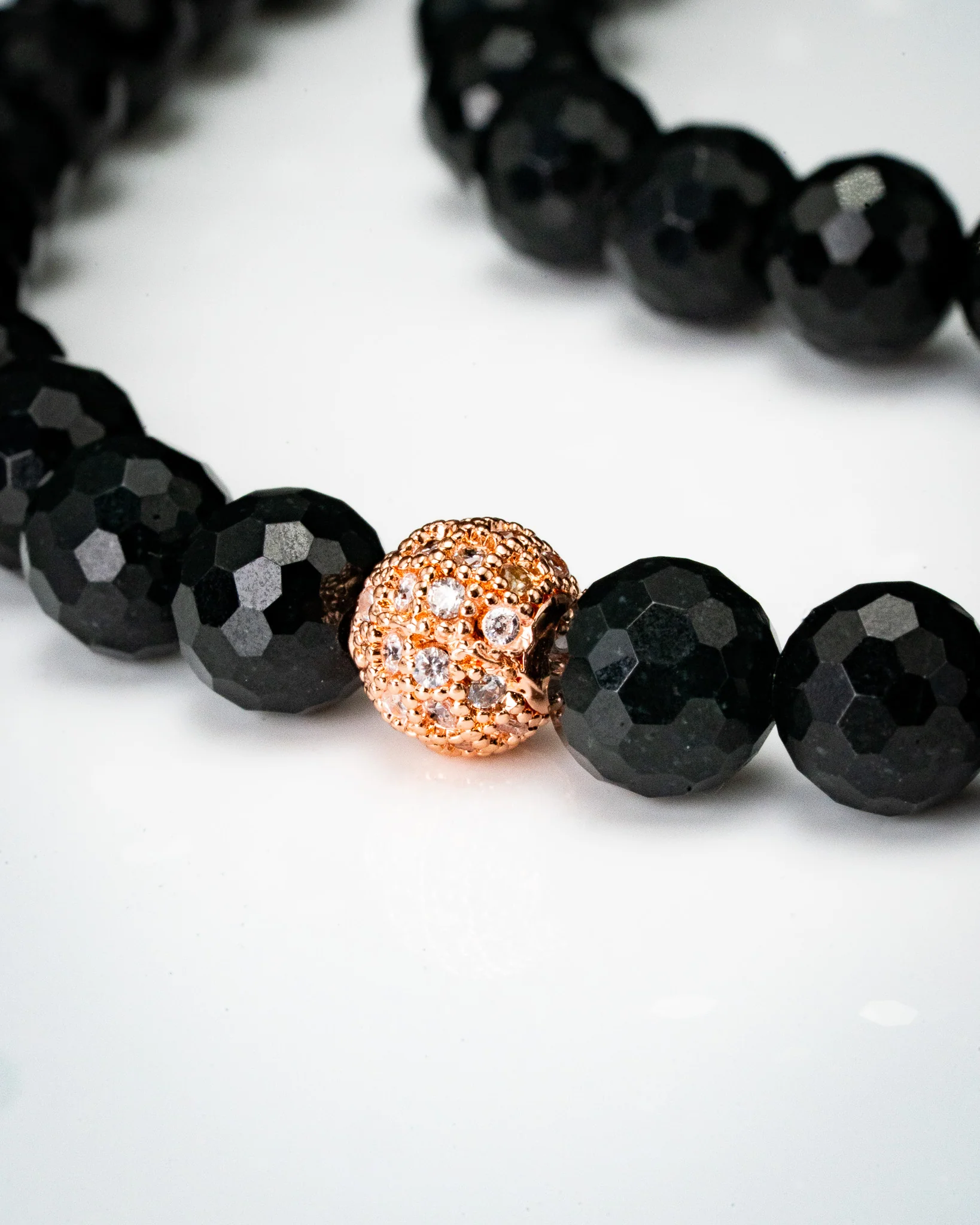 Golden Charm Beaded Diamond Cut Black Jade Necklace - Image 4