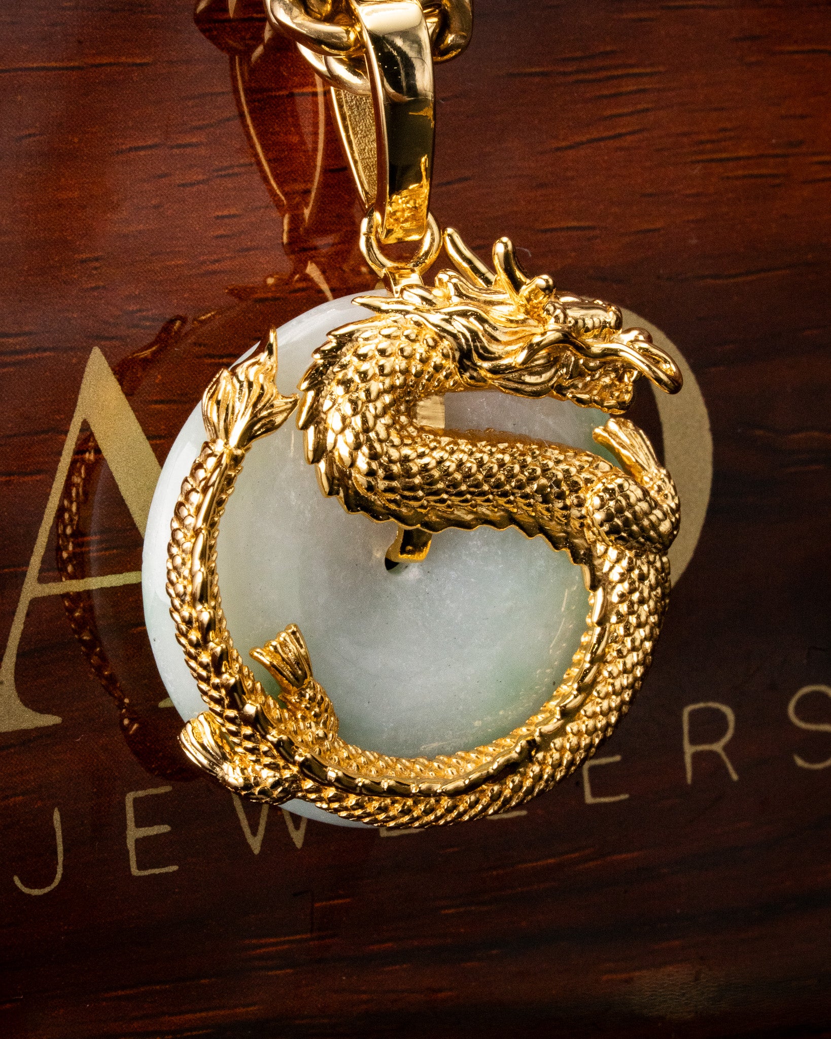 Golden Dragon Grip Disk Jade Pendant - Image 3