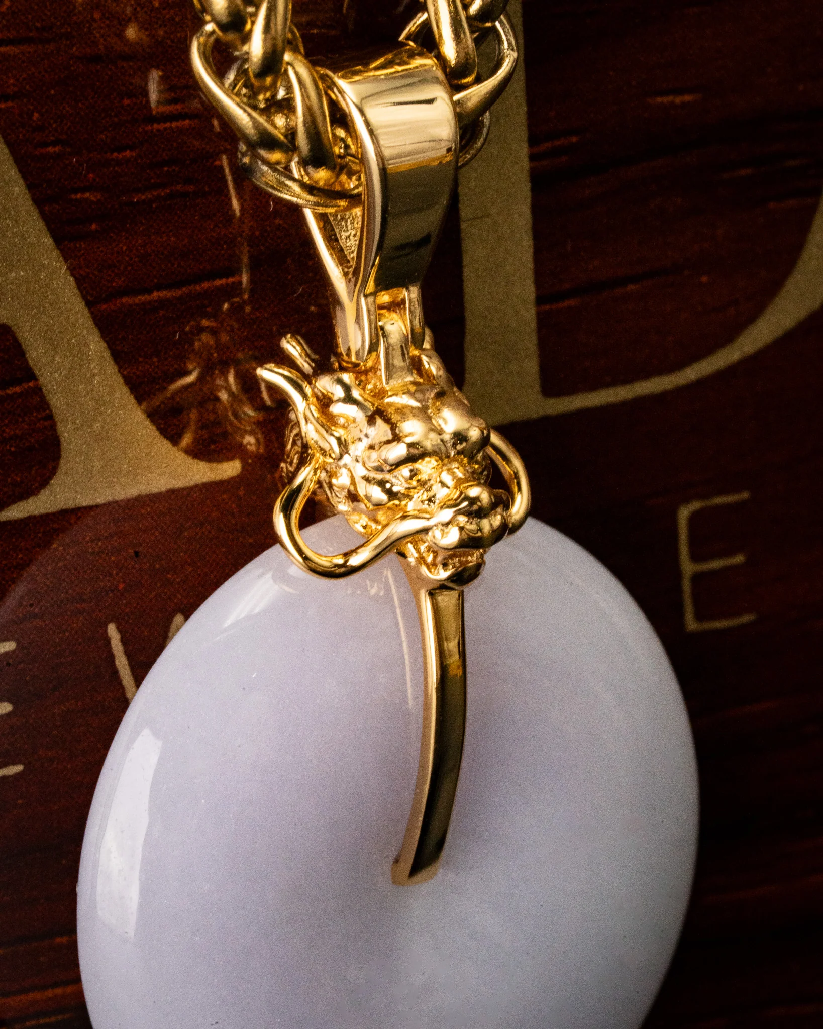 Golden Dragon Head Jade Disk Pendant - Image 3