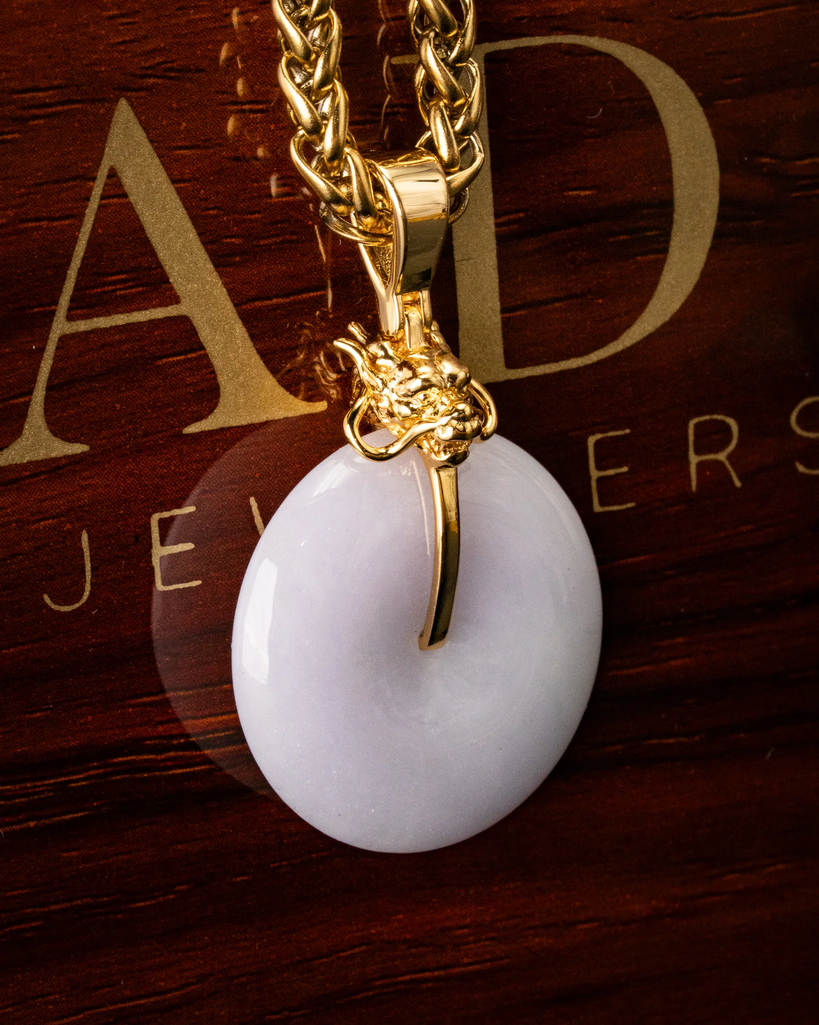 Golden Dragon Head Jade Disk Pendant - Image 4