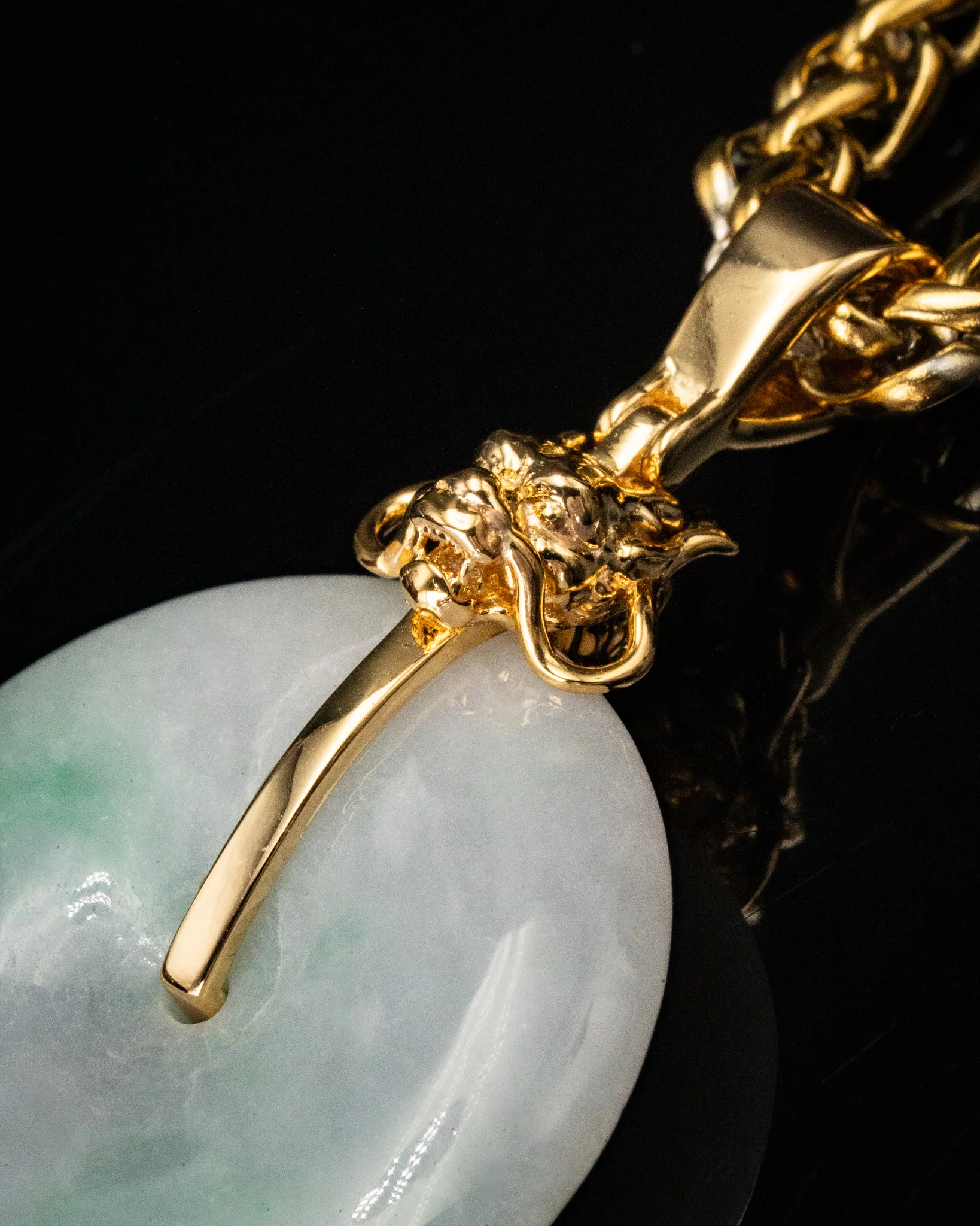 Golden Dragon Head Jade Disk Pendant - Image 5