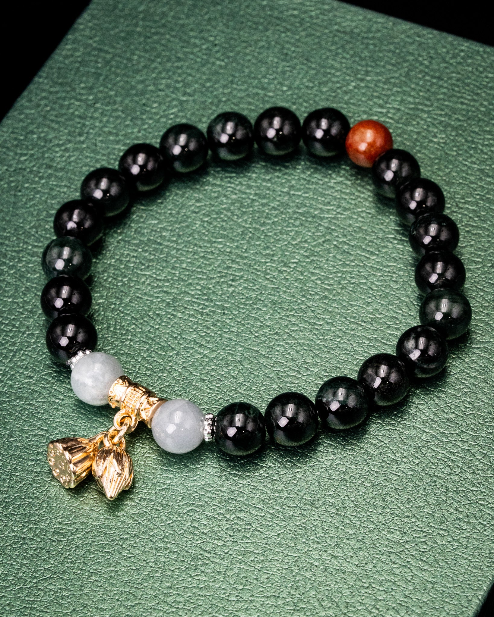 Golden Flower Acorn Black Bead Jade Bracelet
