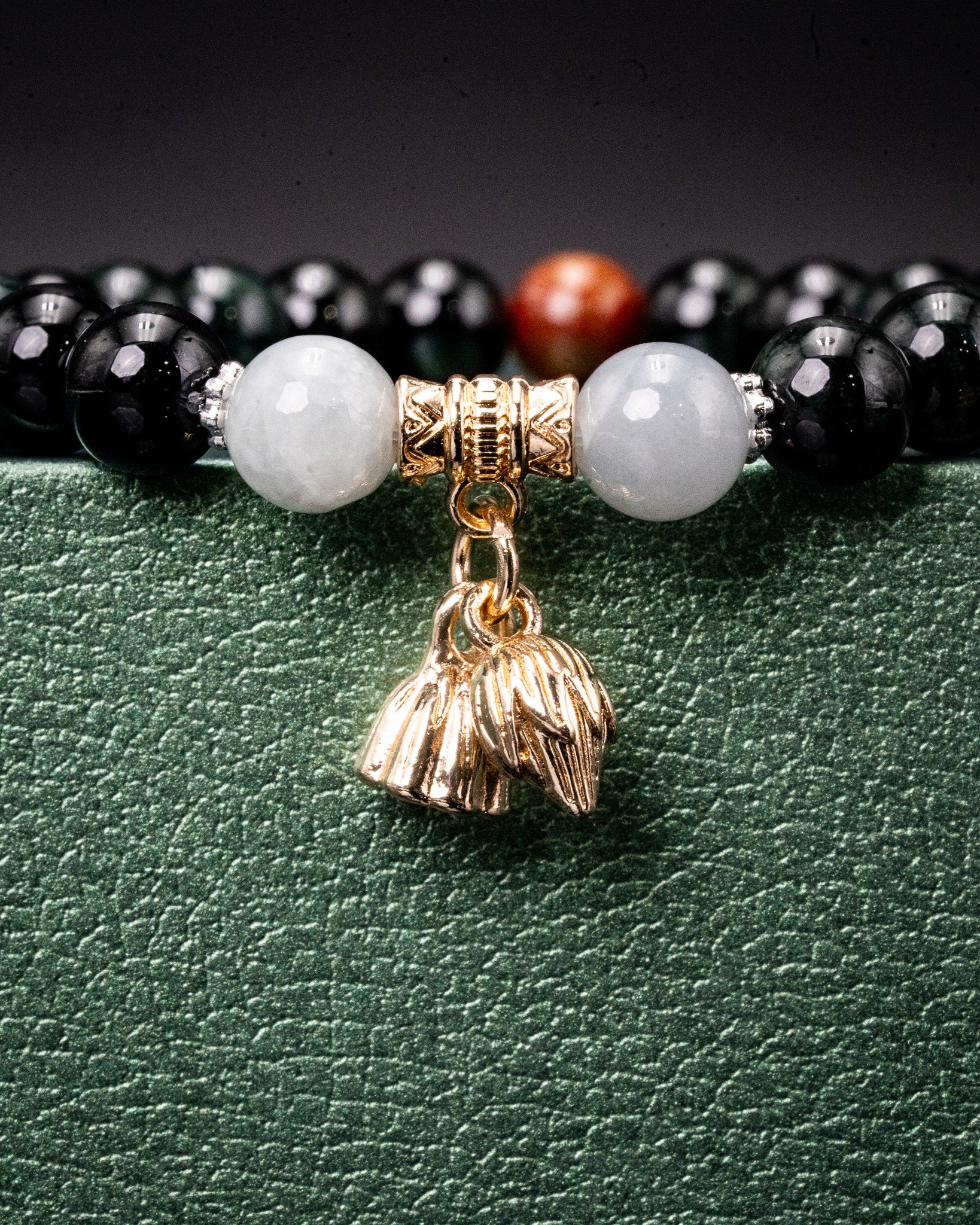 Golden Flower Acorn Black Bead Jade Bracelet - Image 3
