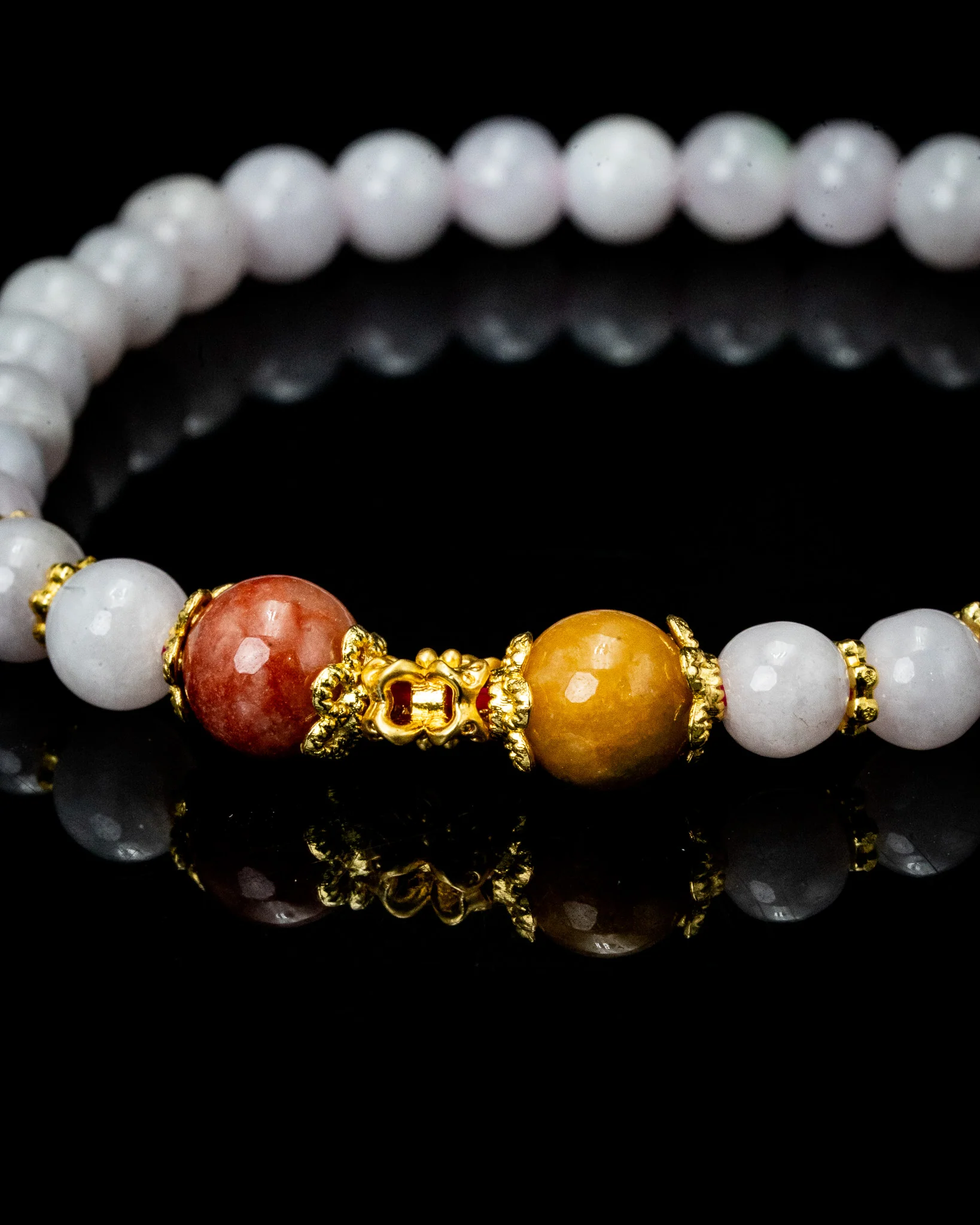 Golden Flower Earth White Bead Jade Bracelet
