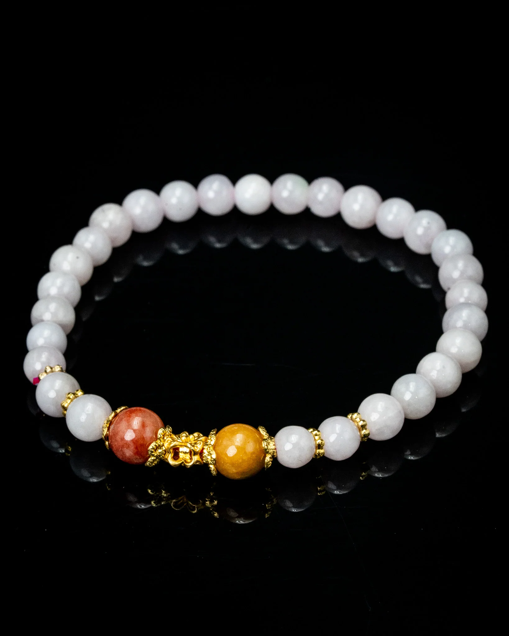Golden Flower Earth White Bead Jade Bracelet - Image 2
