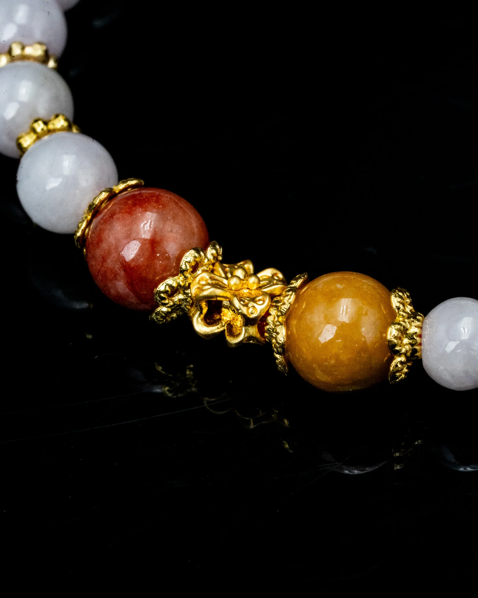 Golden Flower Earth White Bead Jade Bracelet - Image 3