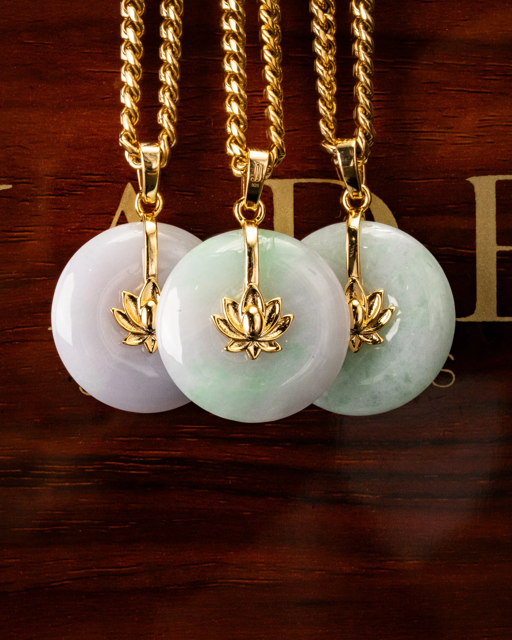 Golden Lotus Donut Jade Pendant - Image 3
