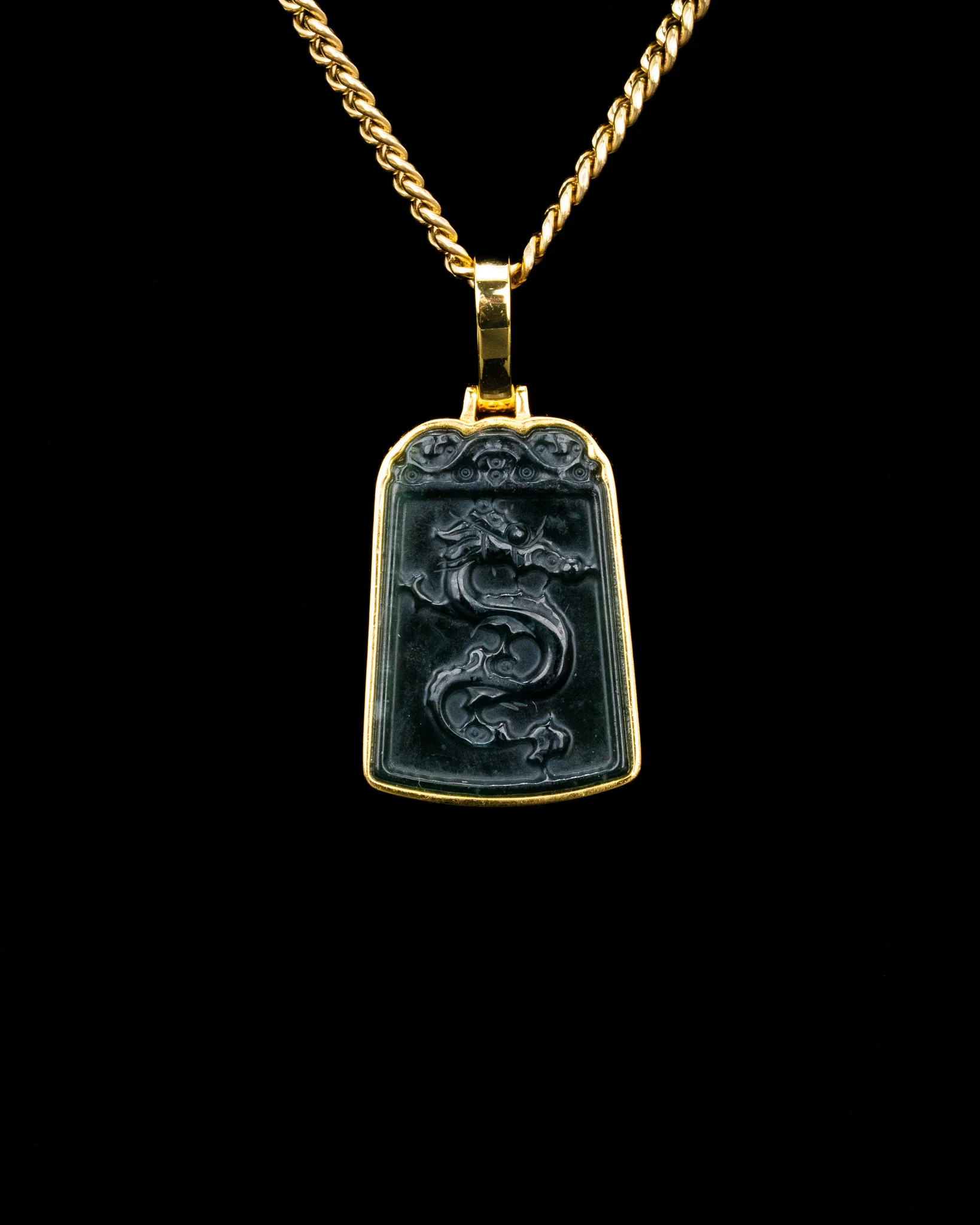 Golden Lucky Coin Wrapped Micro Dragon Jade Pendant - Image 3