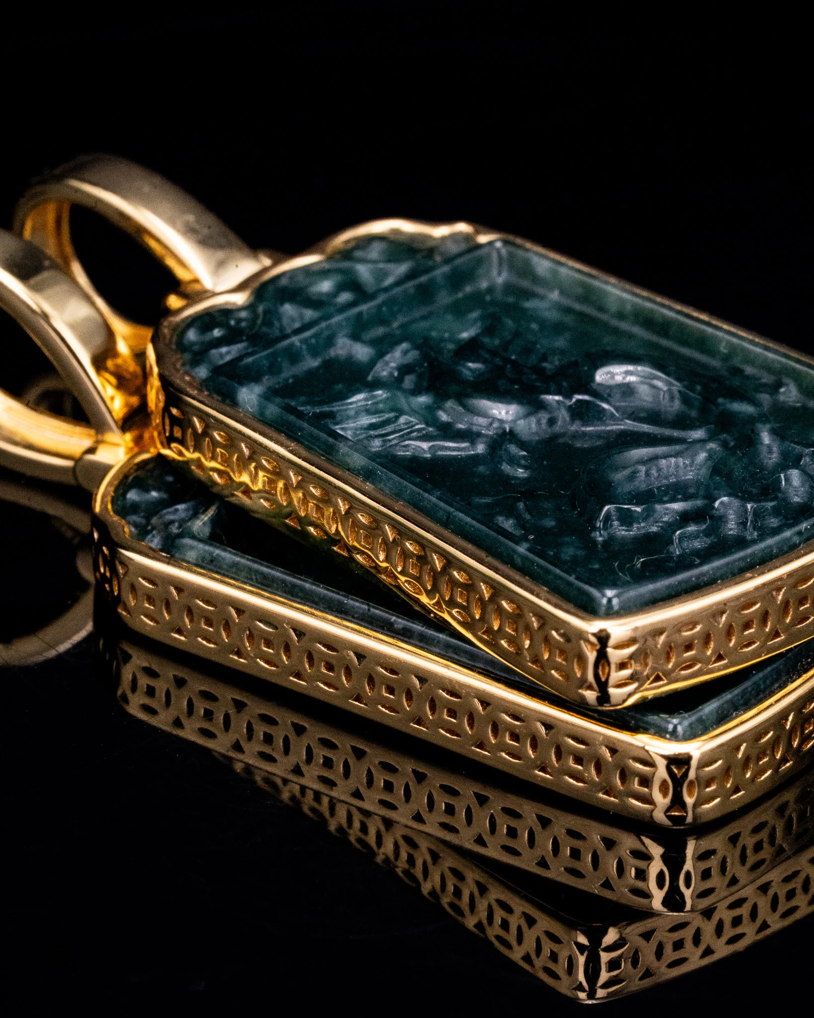 Golden Lucky Coin Wrapped Micro Phoenix Jade Pendant - Image 4