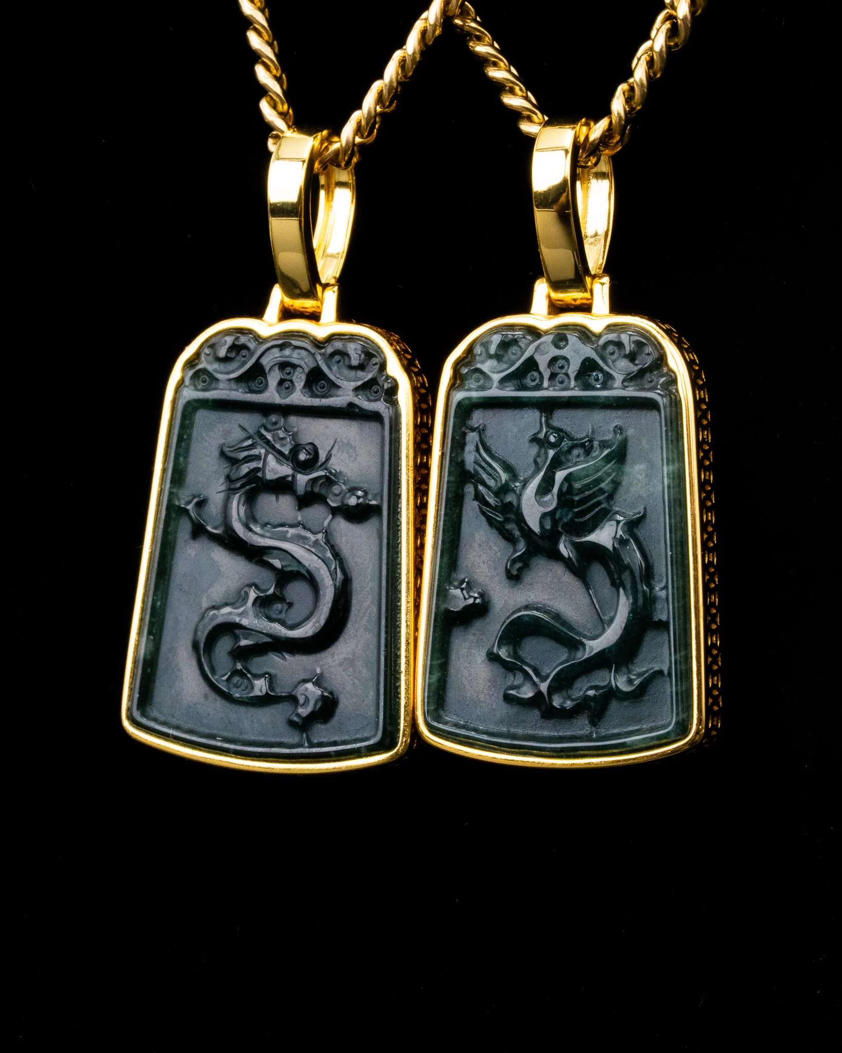 Golden Lucky Coin Wrapped Micro Phoenix Jade Pendant - Image 5