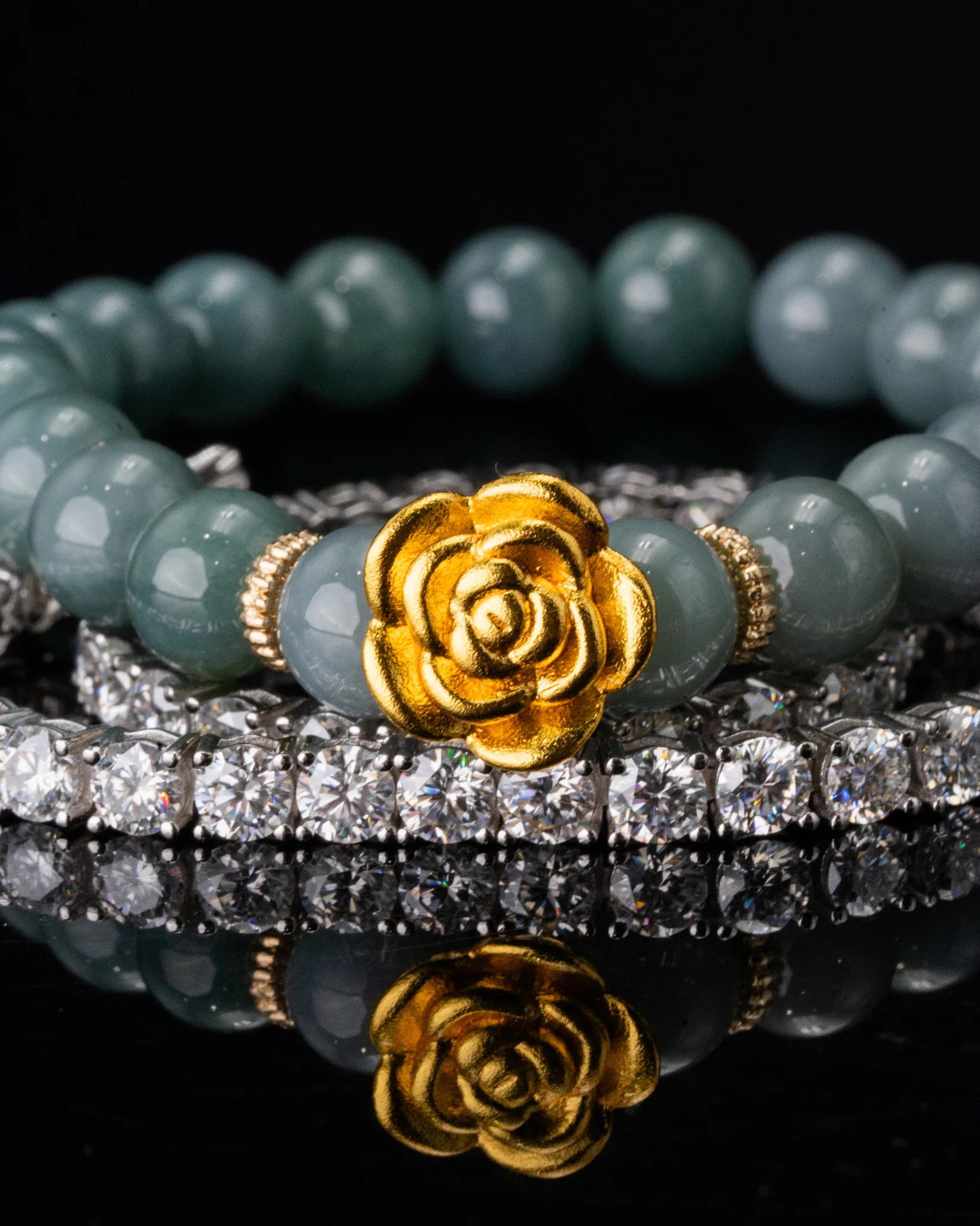 Golden Rose Charm Jade Bracelet - Image 2