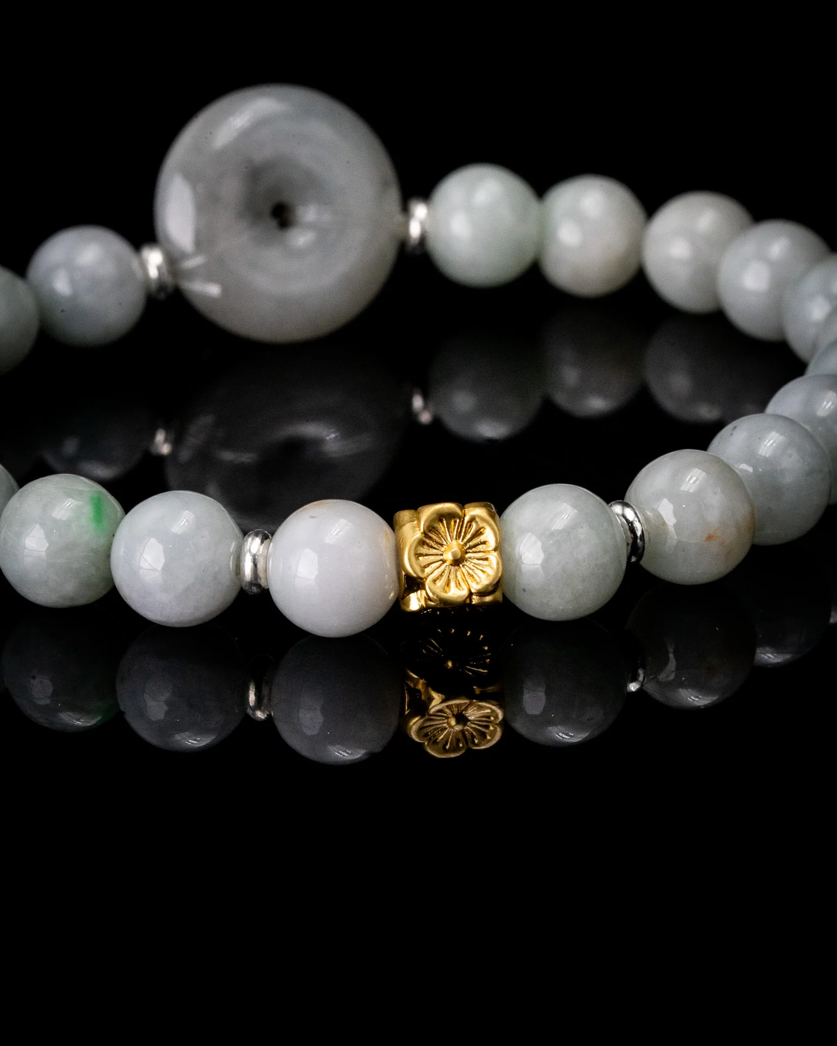 Golden Sakura Donut Beaded Jade Bracelet - Image 2