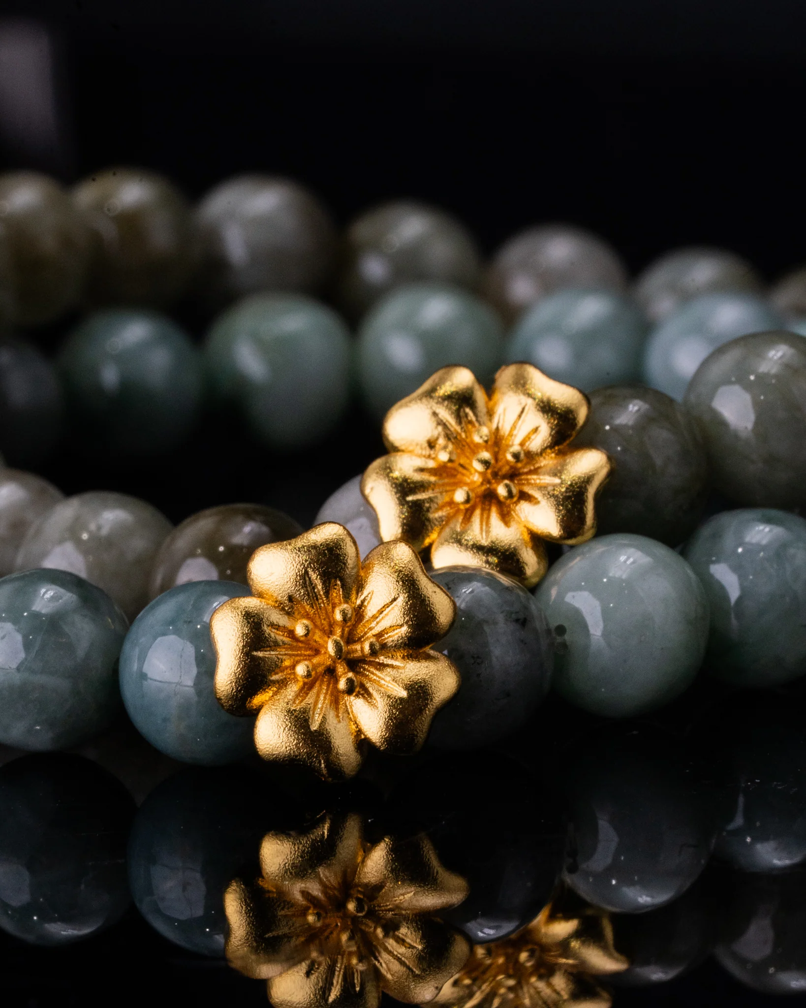 Golden Sakura Flower Jade Bracelet - Image 2