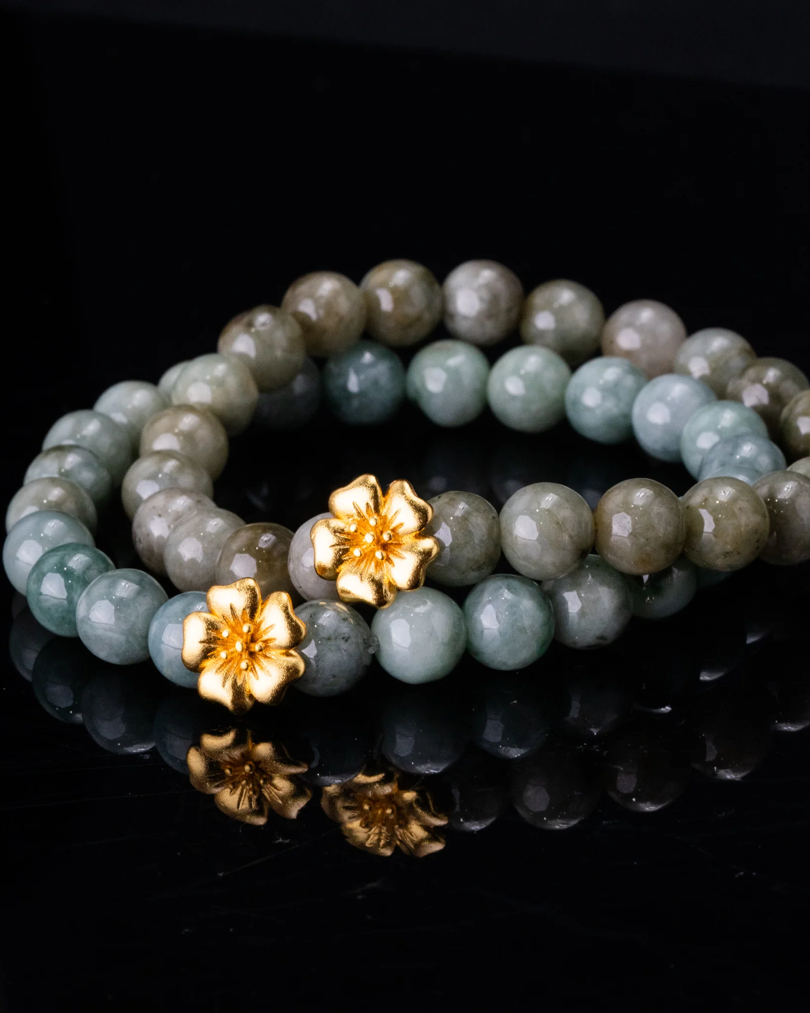 Golden Sakura Flower Jade Bracelet - Image 3