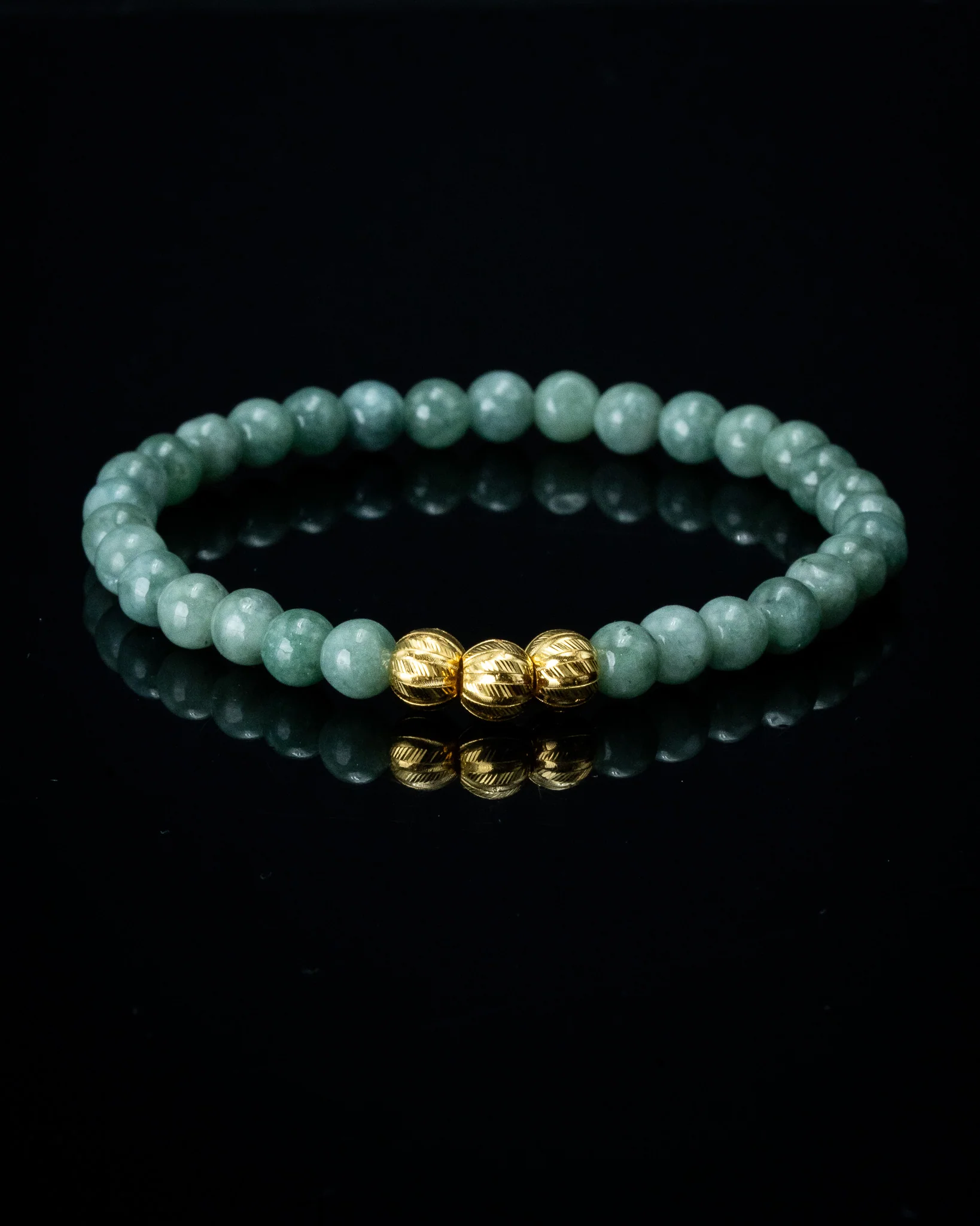 Golden Trio Charm Small Green Beaded Jade Bracelet - Image 3