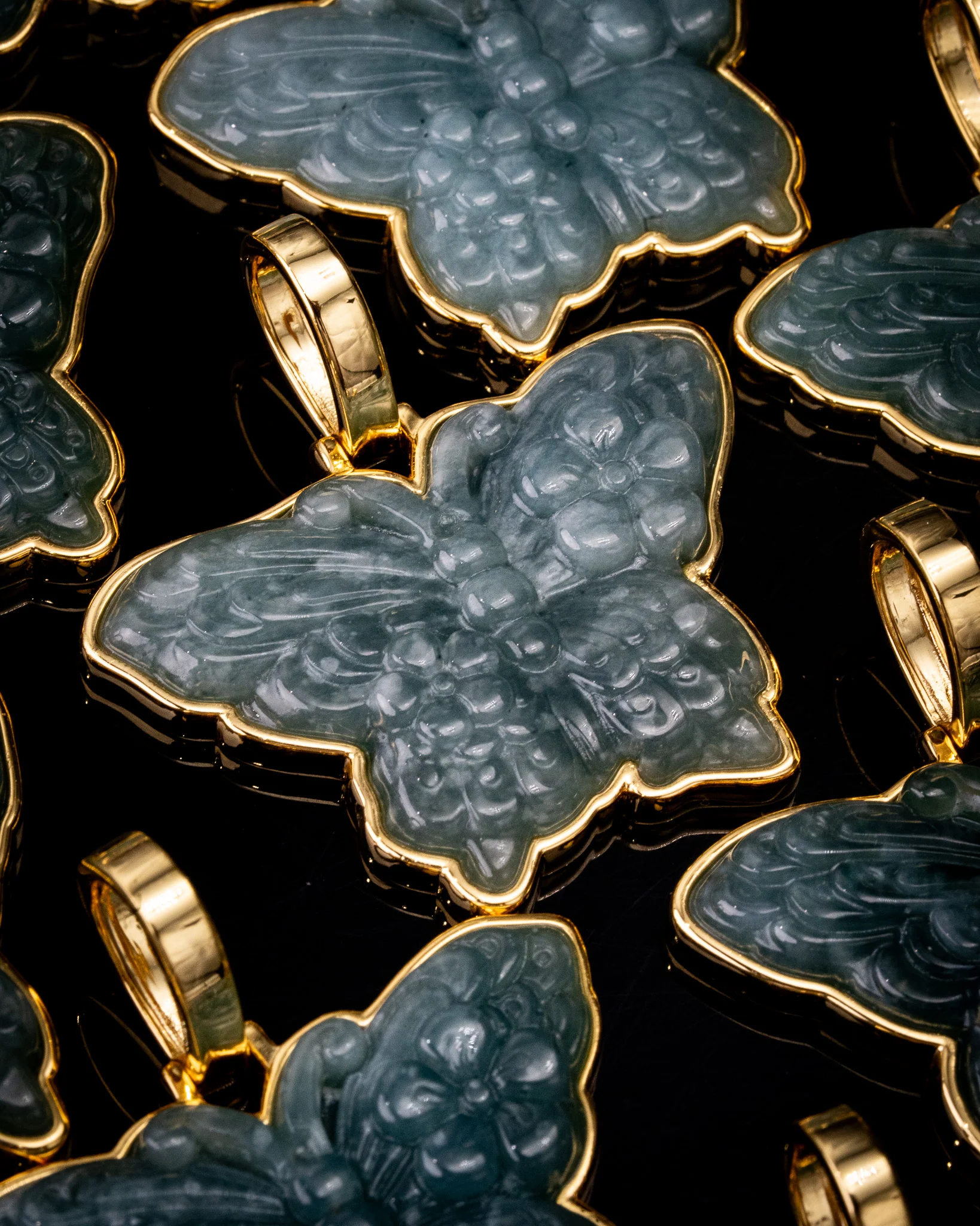 Golden Wrapped Butterfly Jade Pendant