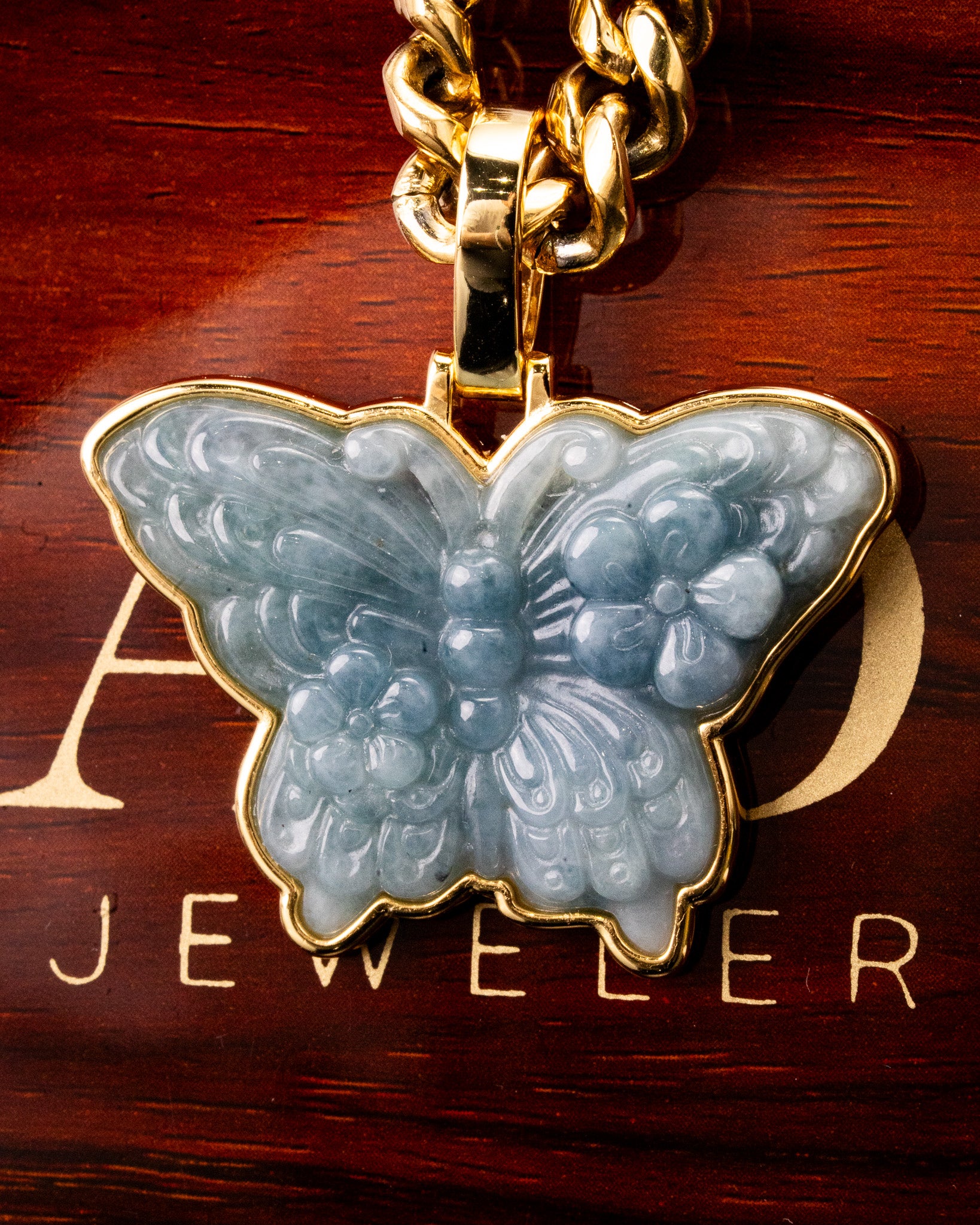 Golden Wrapped Butterfly Jade Pendant - Image 2